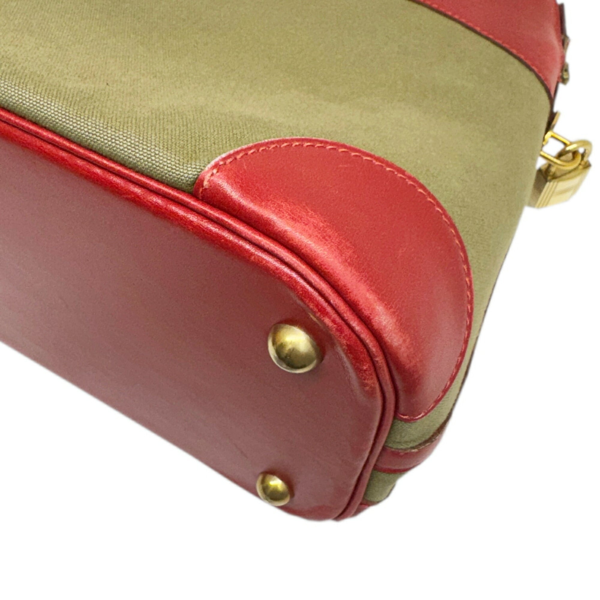 Hermes Khaki Rouge Garance Toile Officier Box Calf Leather Handbag Shoulder Bag (Pre-Owned)