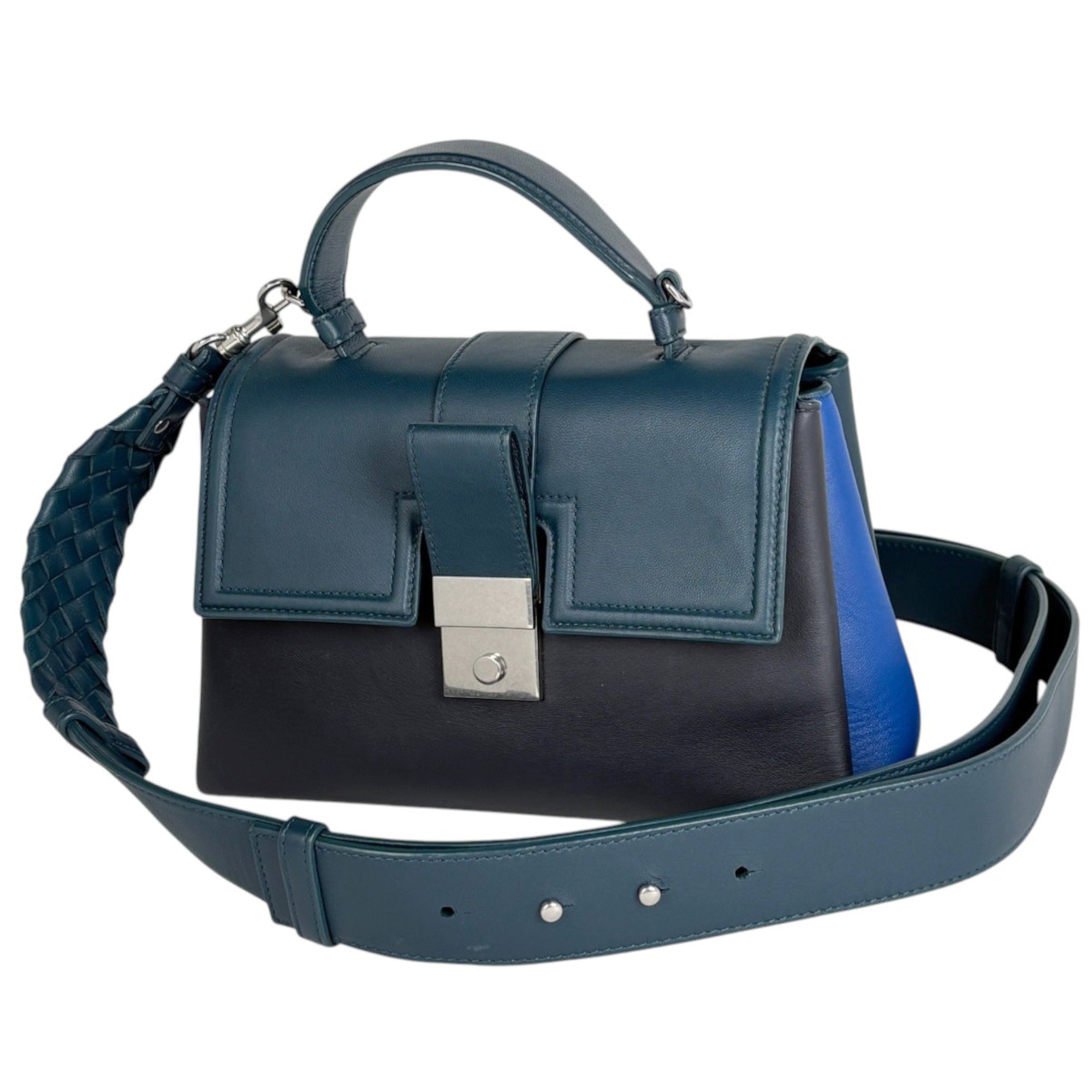 Bottega Veneta Black Blue Green Intrecciato Shoulder Bag (Pre-Owned)