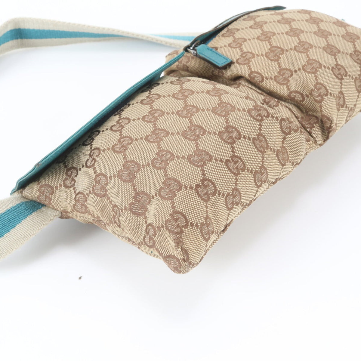 Gucci Blue Brown Leather Canvas Pouch Sling Bag (Pre-Owned)