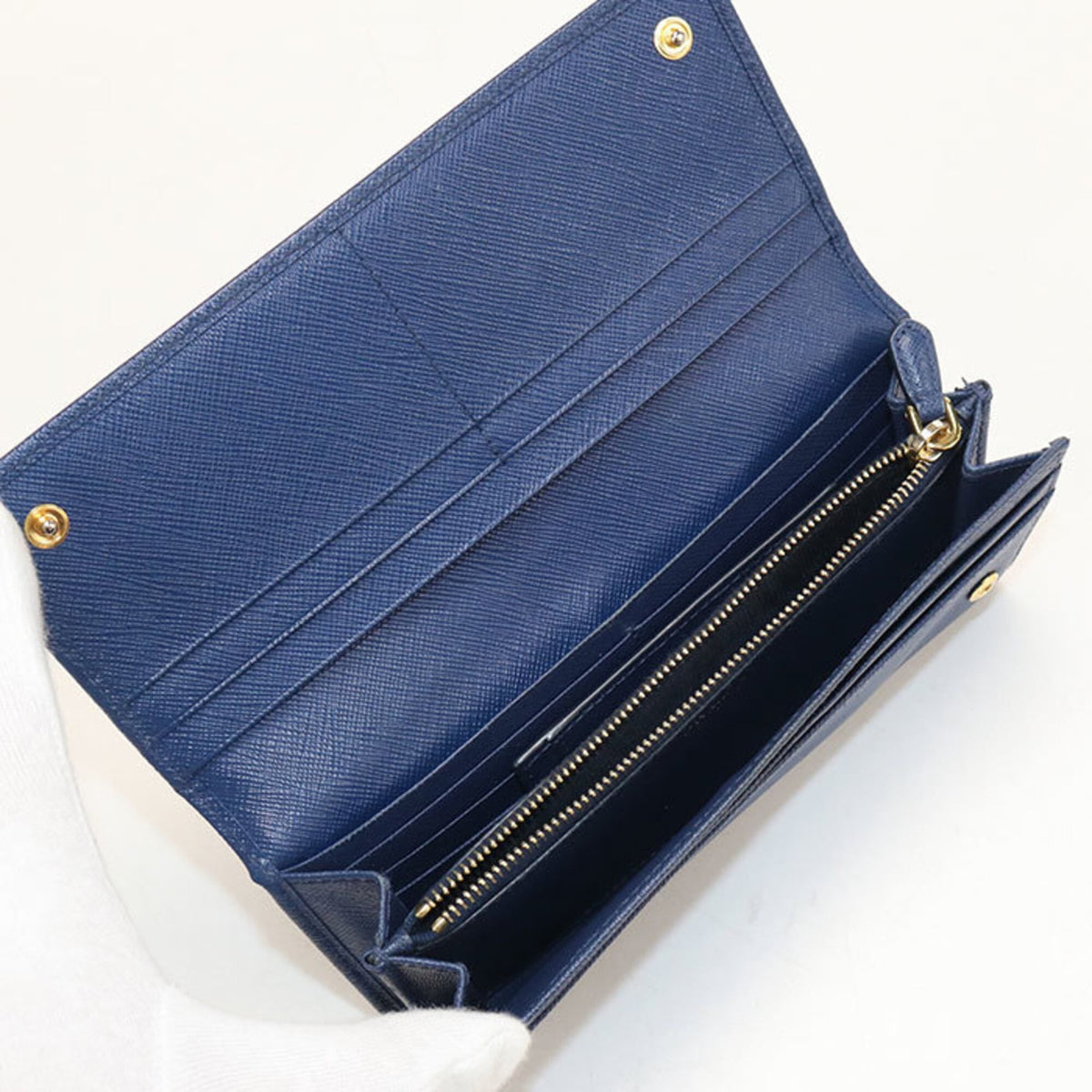 Prada Blue Leather Long Wallet (Bi-Fold) (Pre-Owned)