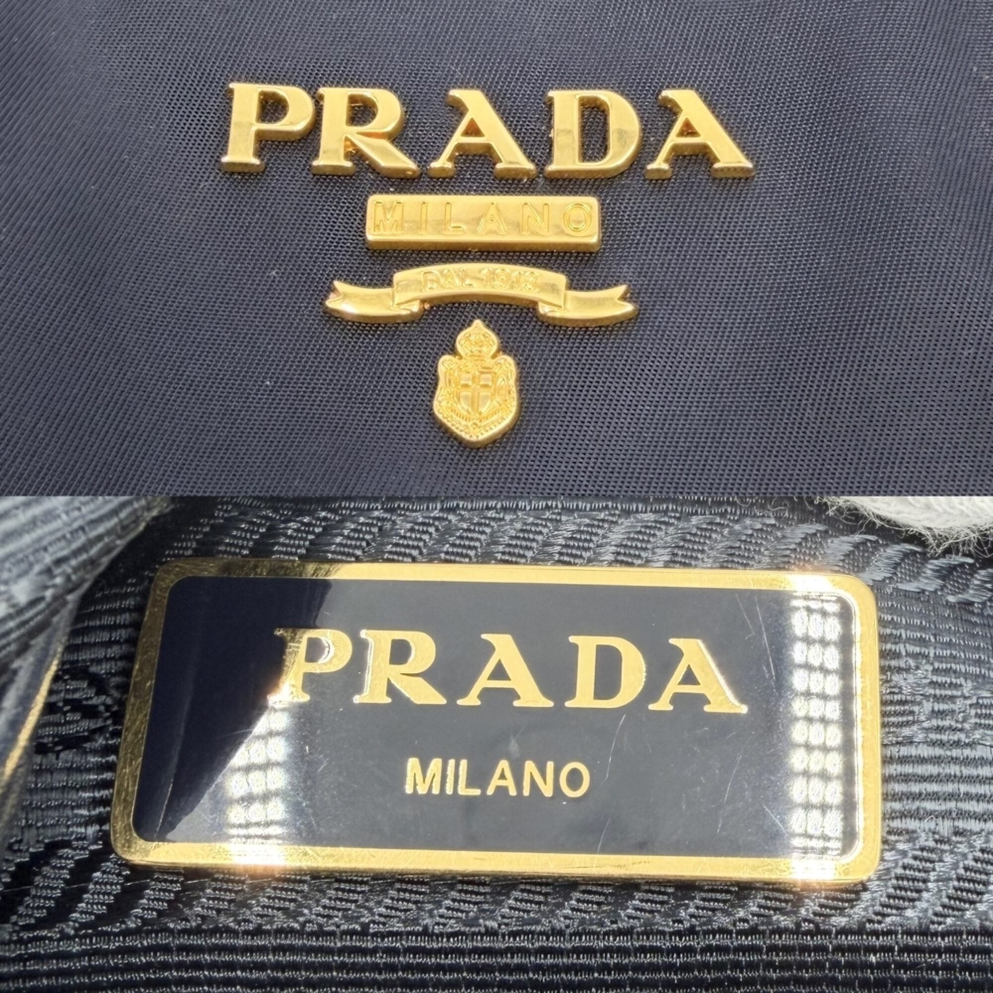 Prada Navy Nylon Leather Handbag Shoulder Bag (Pre-Owned)