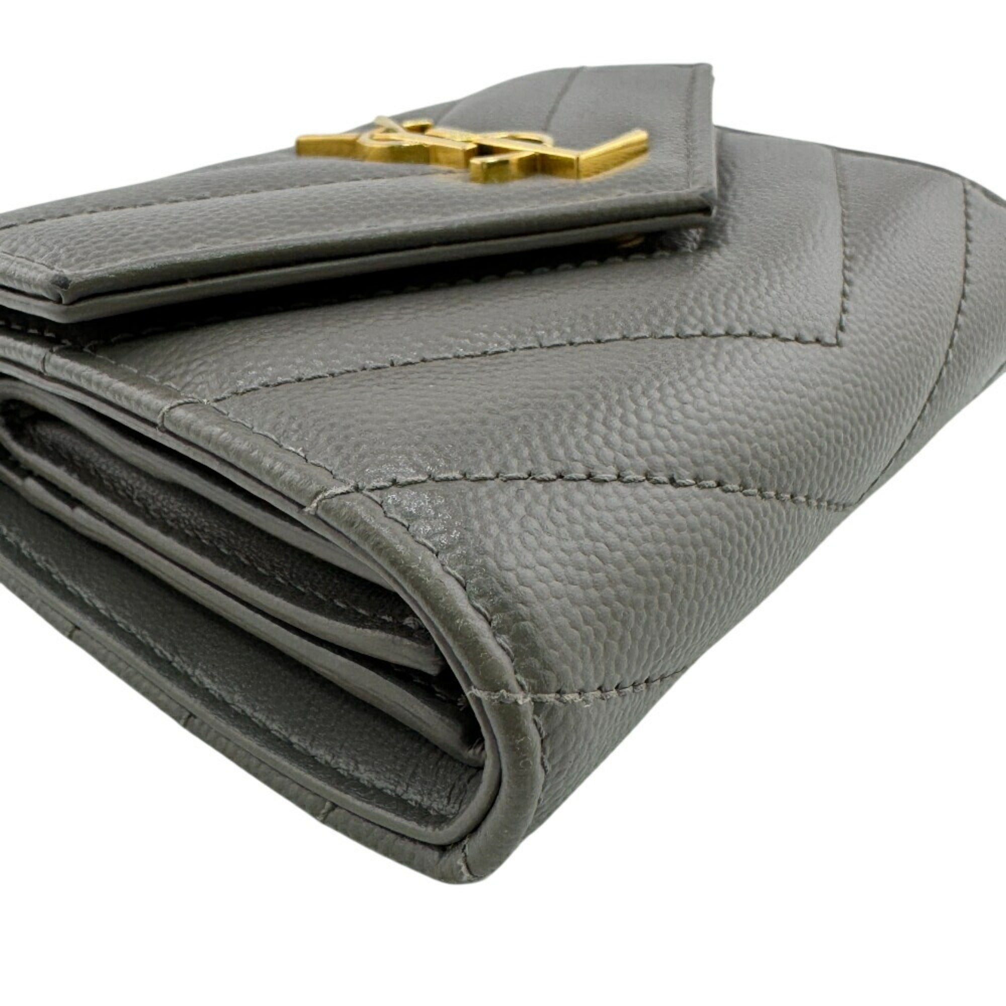 Saint Laurent Gray Leather Wallet (Tri-Fold) (Pre-Owned)
