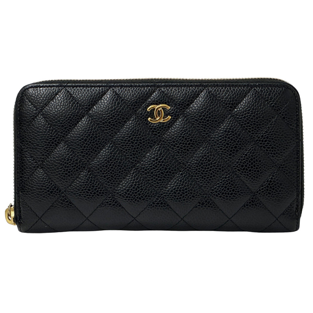 Chanel Matelasse Black Grained Calfskin Long Wallet (Bi-Fold) (Pre-Owned)