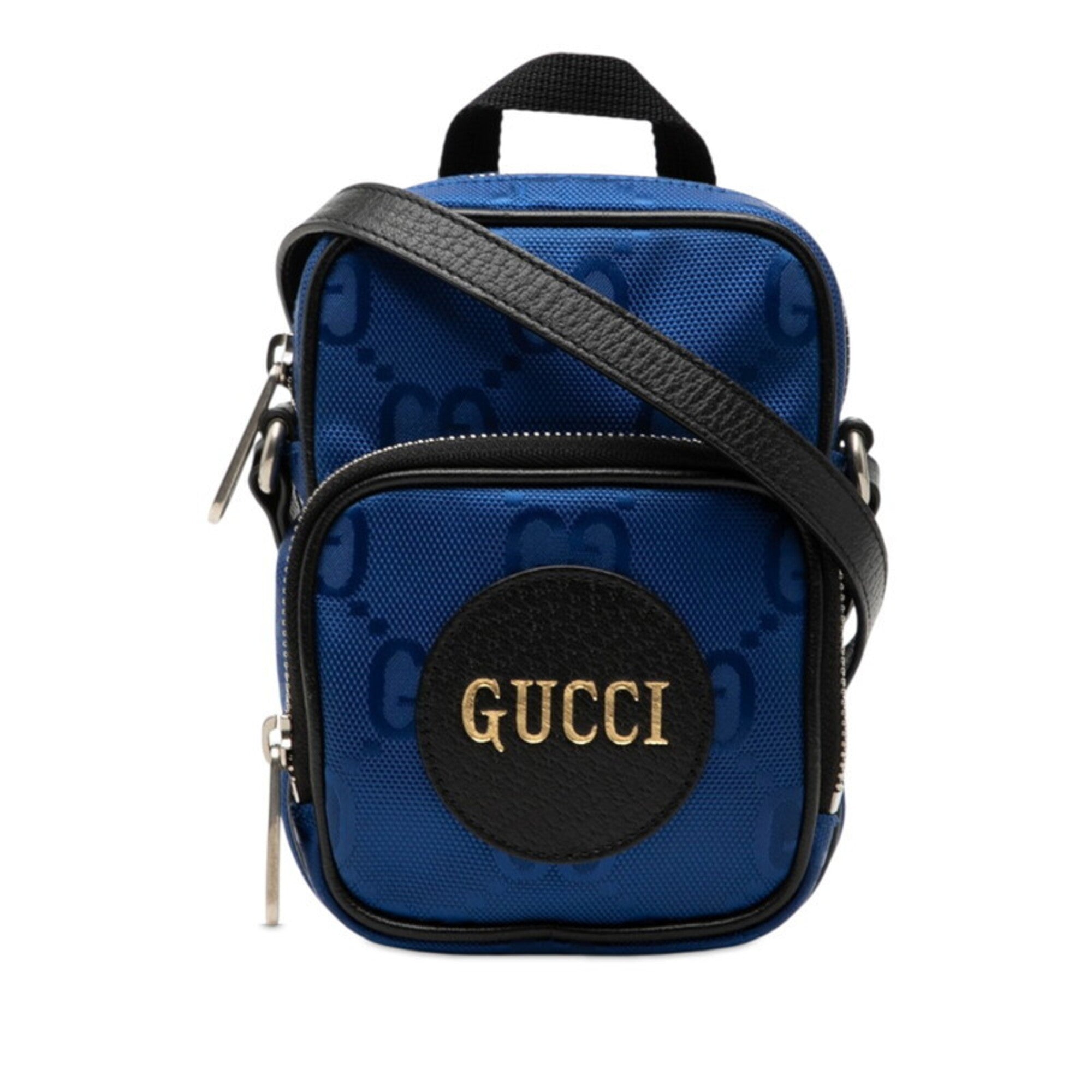 Gucci Black Blue Nylon Leather Shoulder Bag (Pre-Owned)