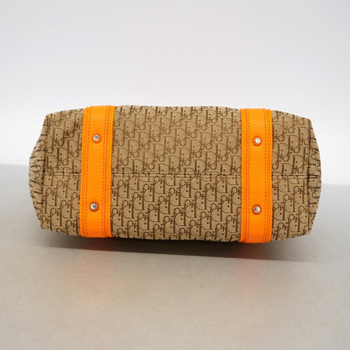 Christian Dior Brown Orange Canvas Leather Handbag (Pre-Owned)
