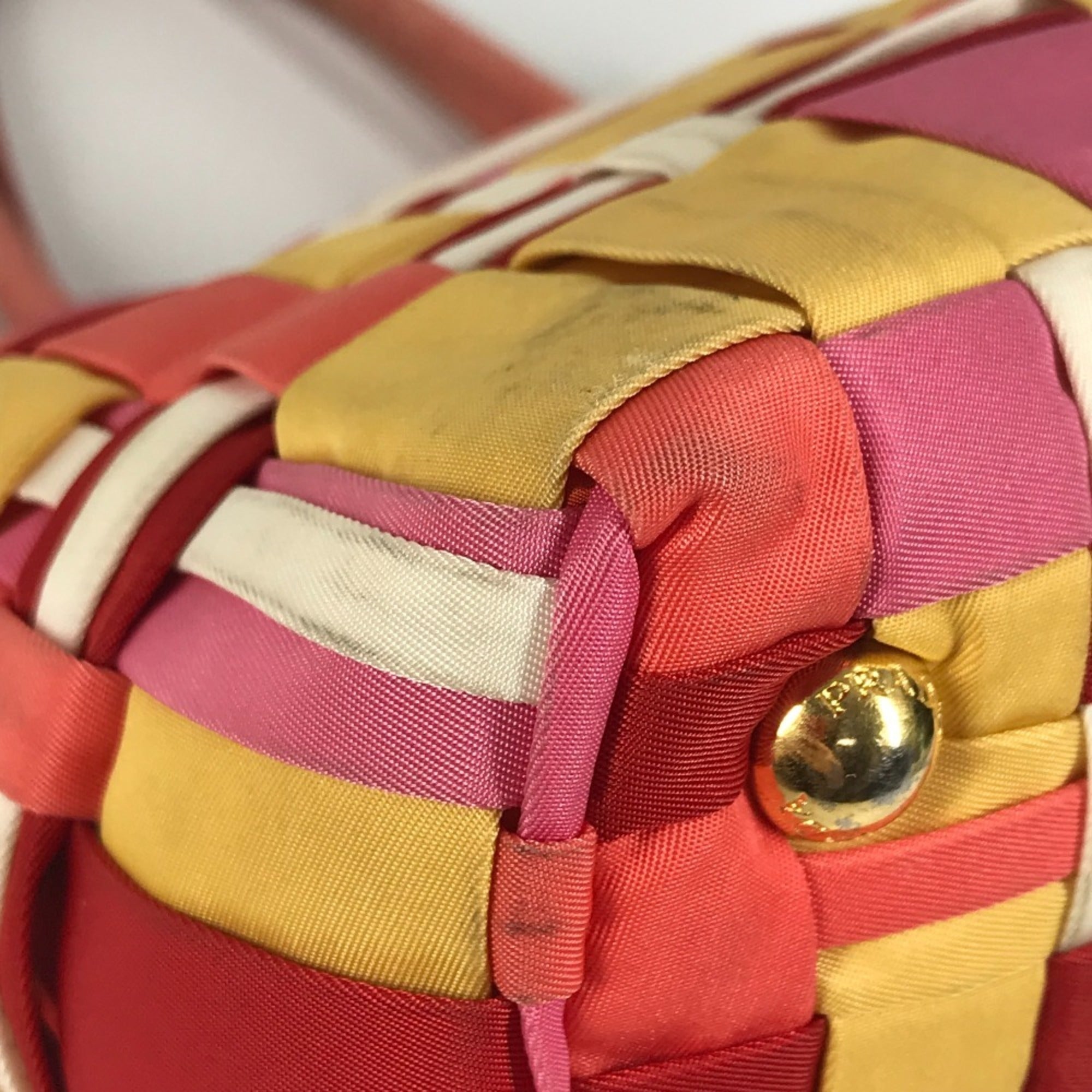 Prada Pink White Nylon Handbag Tote Bag (Pre-Owned)