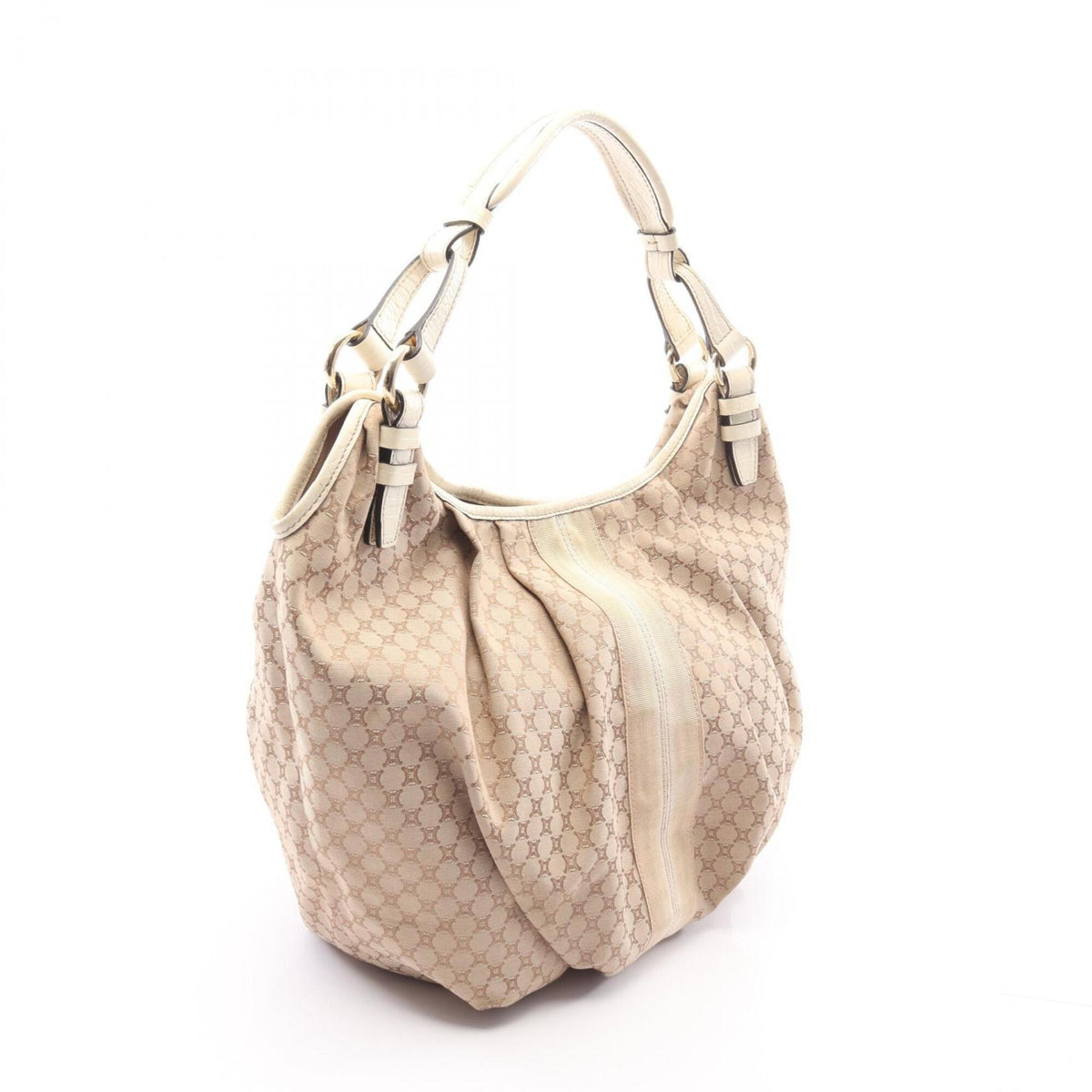 Celine Beige White Canvas Leather Handbag Shoulder Bag (Pre-Owned)