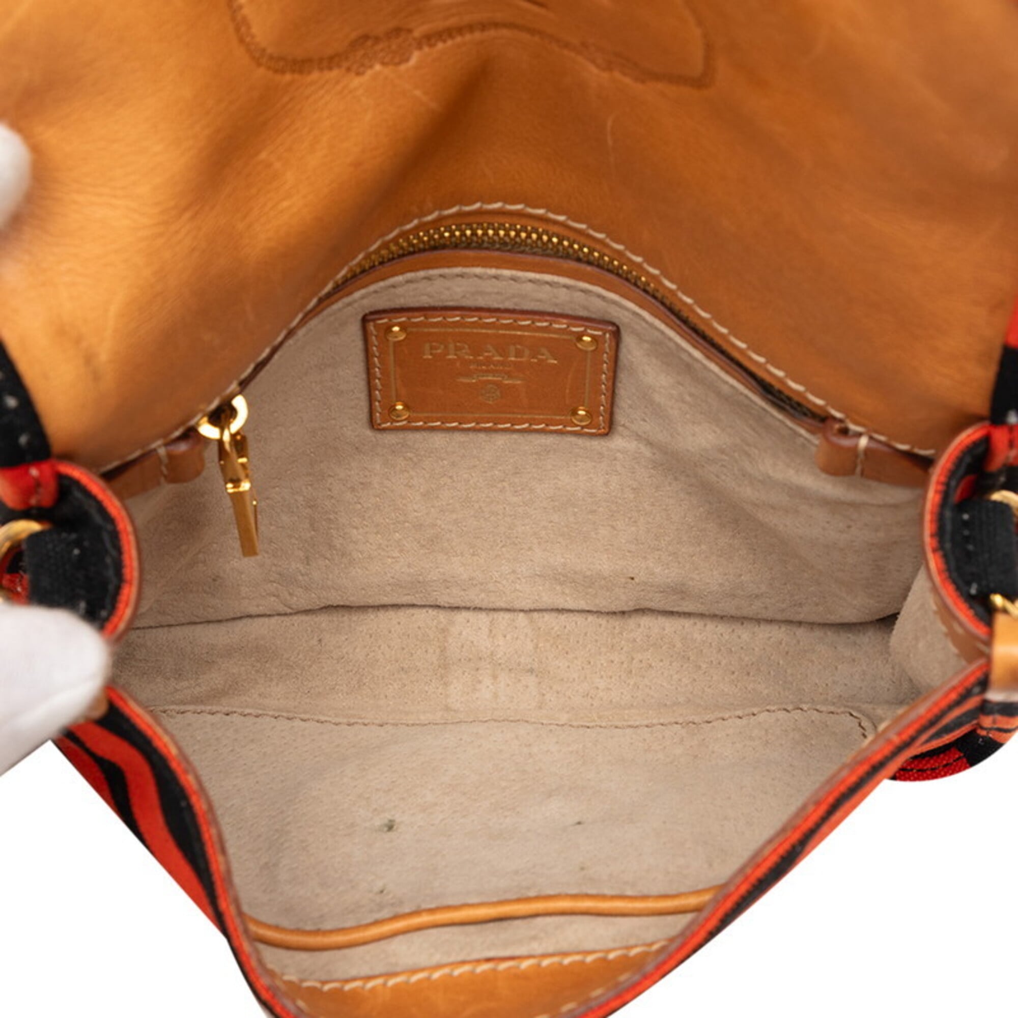 Prada Canapa Black Orange Canvas Leather Shoulder Bag (Pre-Owned)