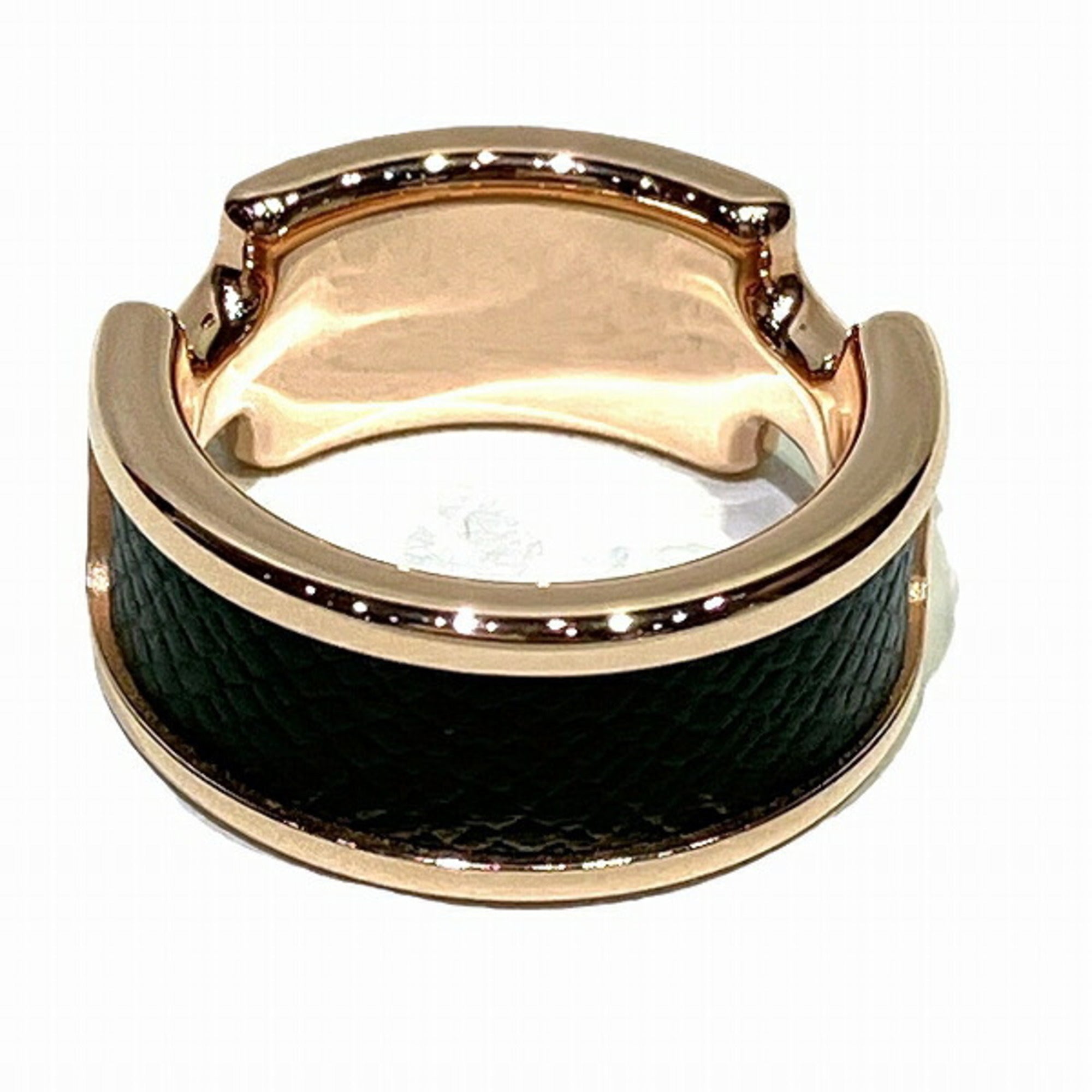 Hermes Black Pink Gold Leather Metal Band Ring (Pre-Owned)