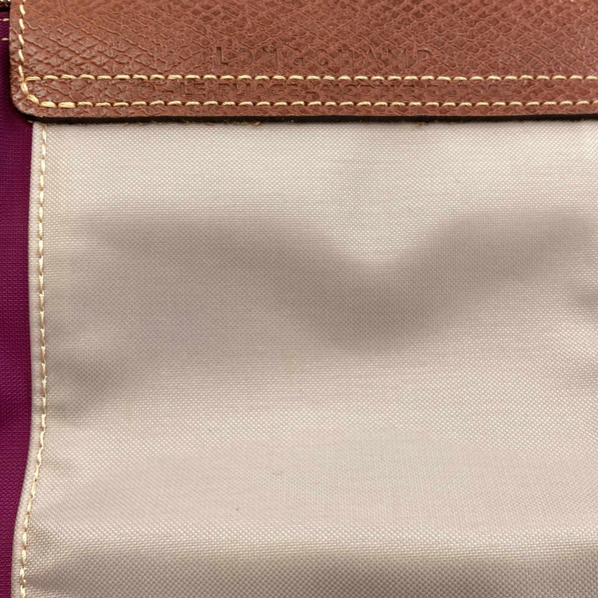 Longchamp Le Pliage Brown Light Gray Purple Nylon Handbag (Pre-Owned)