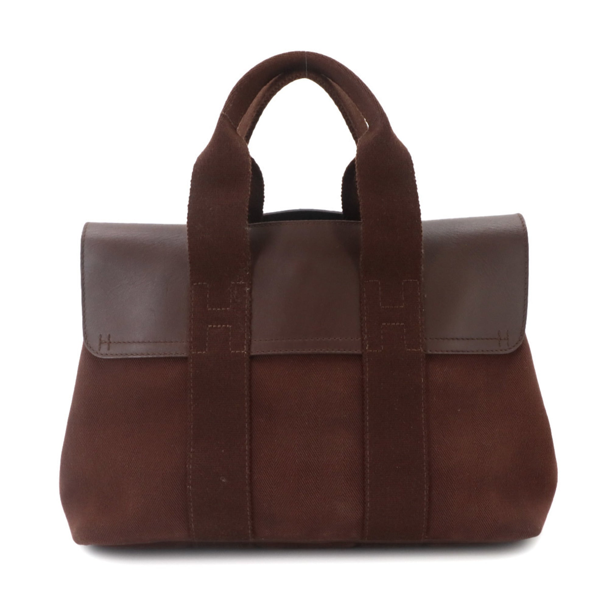 Hermes Havane Toile Chevron Leather Handbag (Pre-Owned)