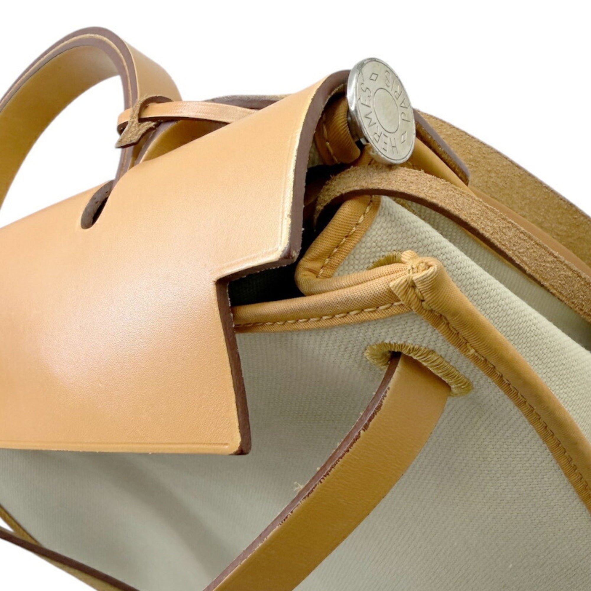 Hermes Natural Toile Officier Leather Shoulder Bag (Pre-Owned)