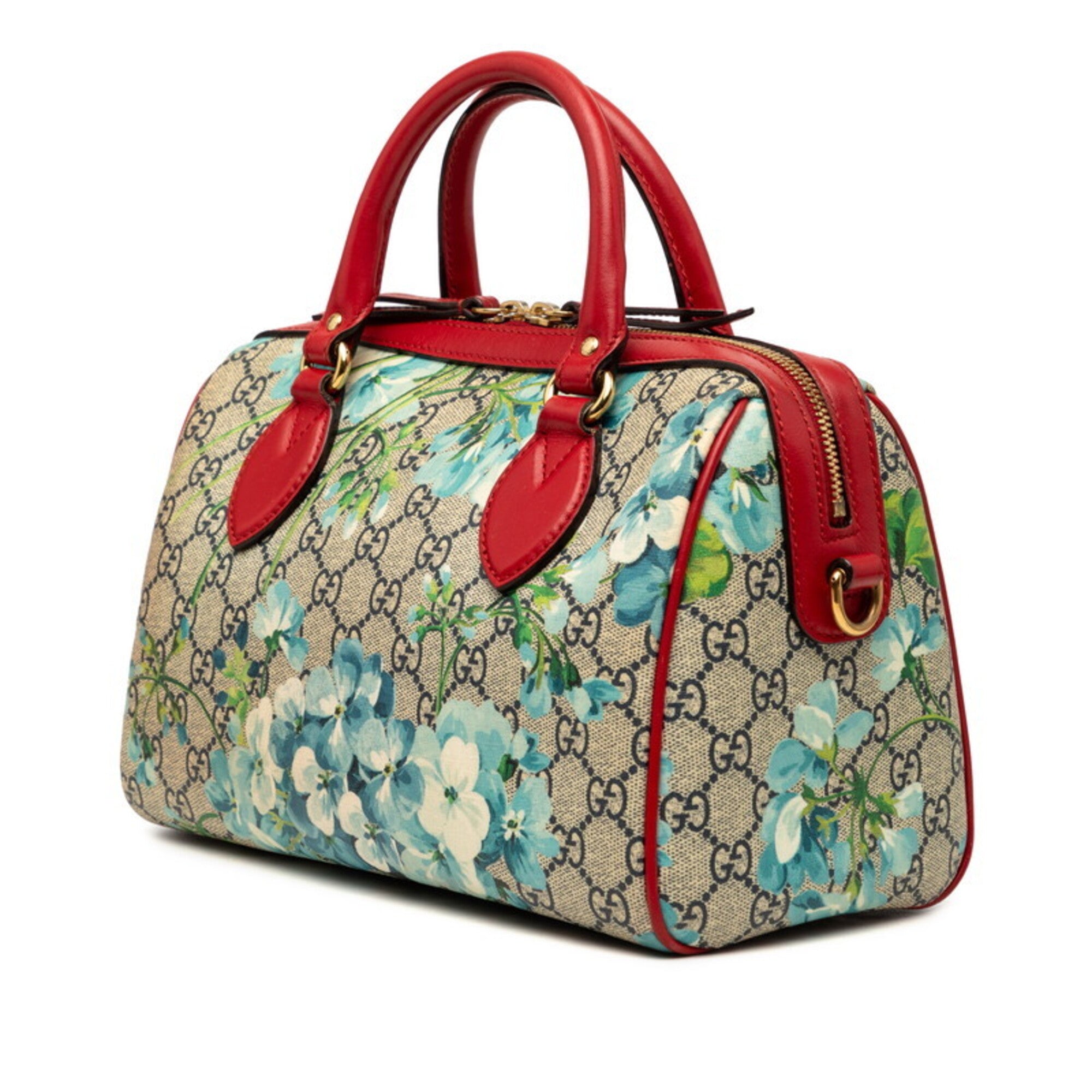 Gucci Gg Blooms Beige Blue Red Color Pvc Leather Boston Bag Shoulder Bag (Pre-Owned)