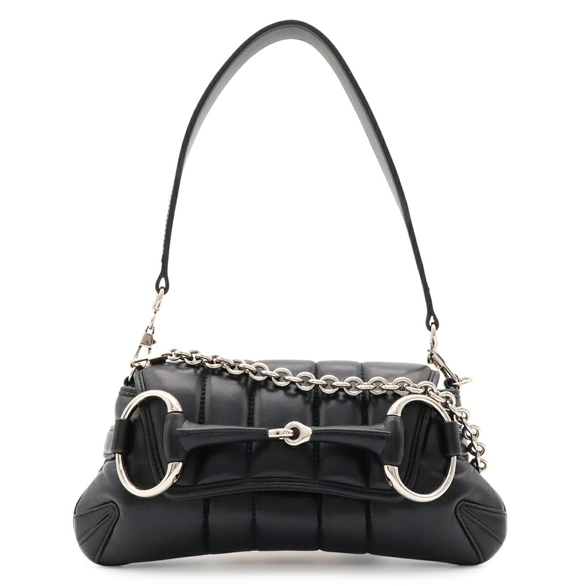 Gucci Horsebit Black Leather Handbag Shoulder Bag (Pre-Owned)