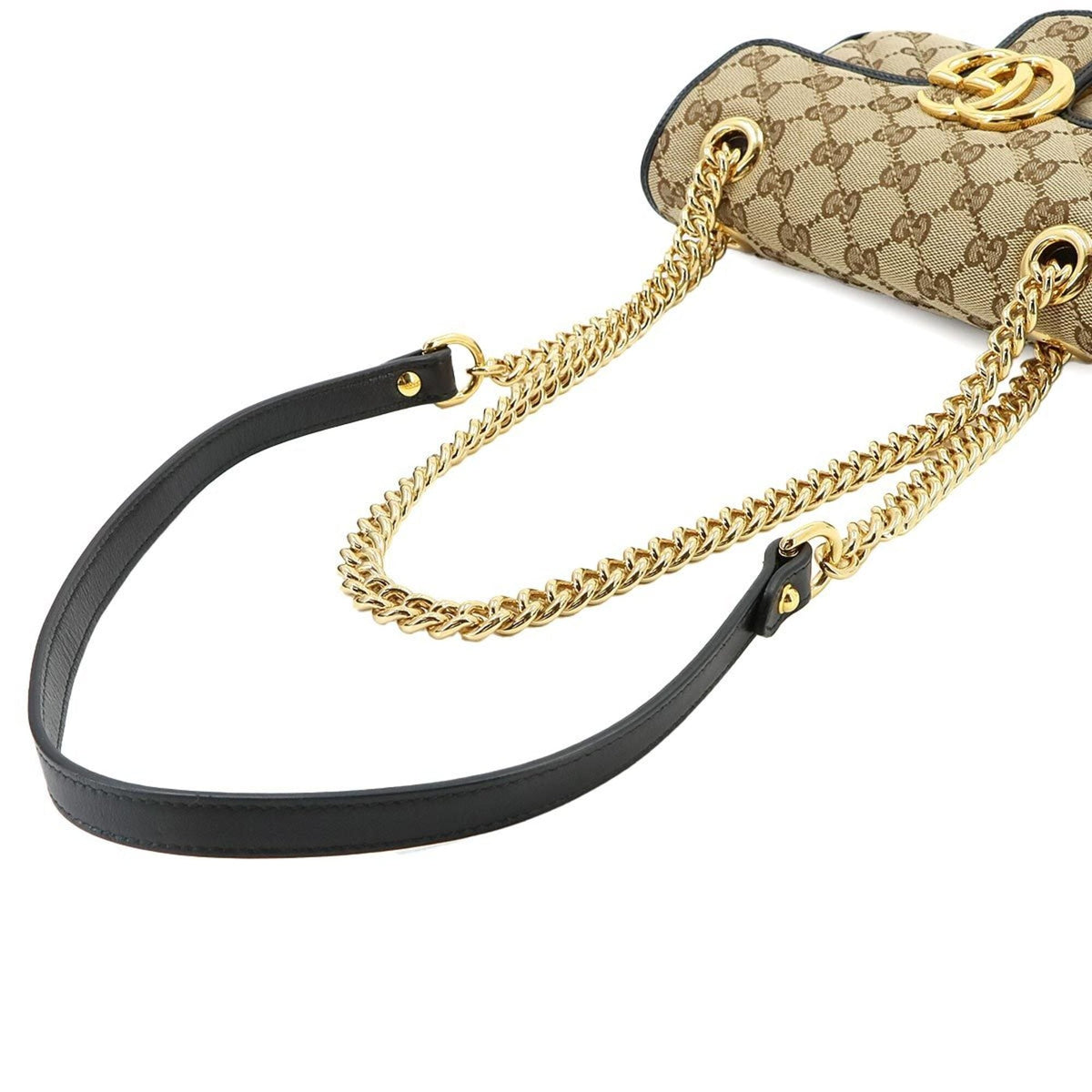 Gucci Gg Marmont Beige Black Gg Canvas Handbag Shoulder Bag (Pre-Owned)