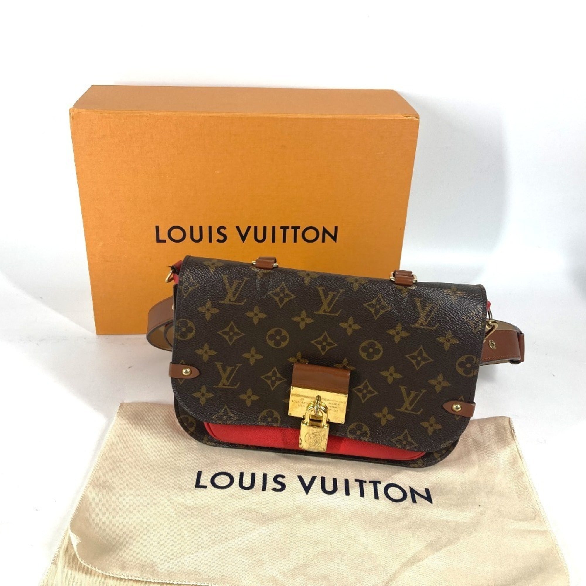 Louis Vuitton Brown Red Color Monogram Handbag Shoulder Bag Tote Bag (Pre-Owned)