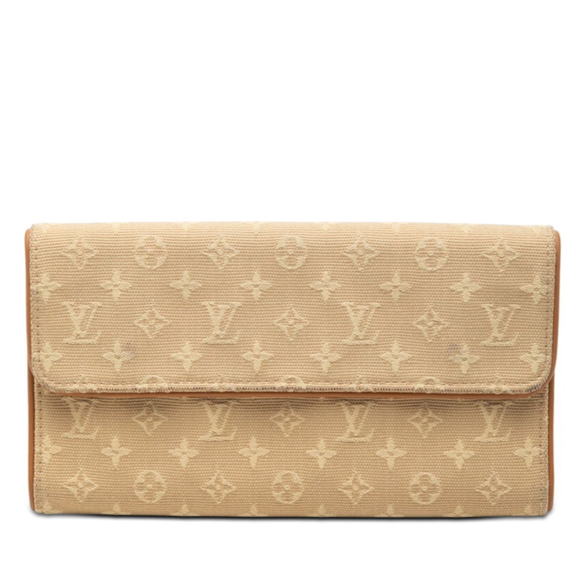 Louis Vuitton Monogram Mini Beige Canvas Leather Long Wallet (Tri-Fold) (Pre-Owned)