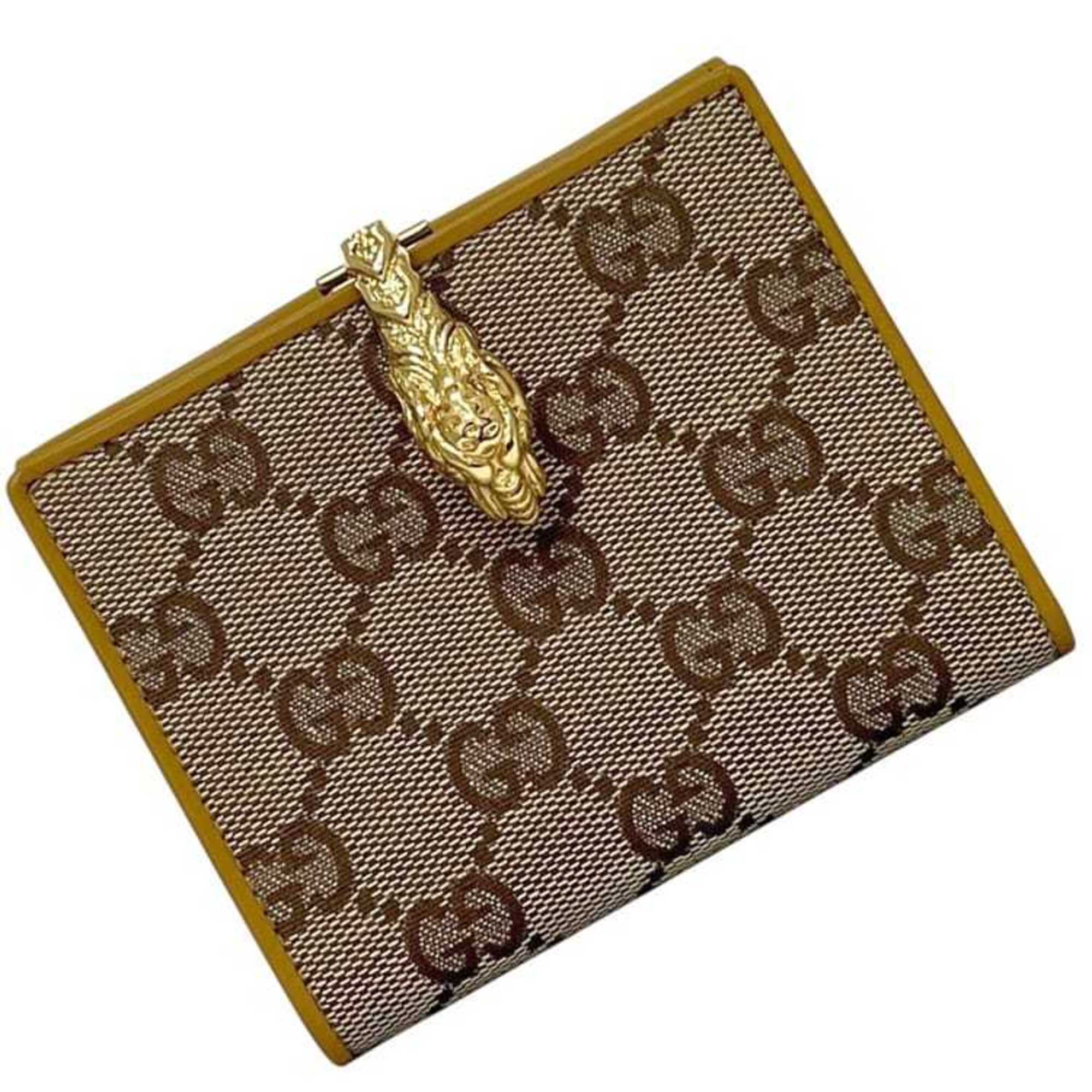 Gucci Beige Yellow Canvas Leather Wallet (Bi-Fold) (Pre-Owned)