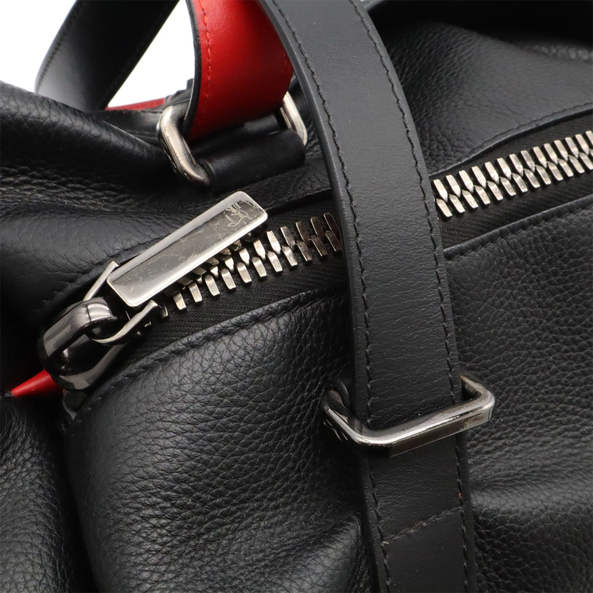 Christian Louboutin Black Red Color Leather Boston Bag Shoulder Bag (Pre-Owned)