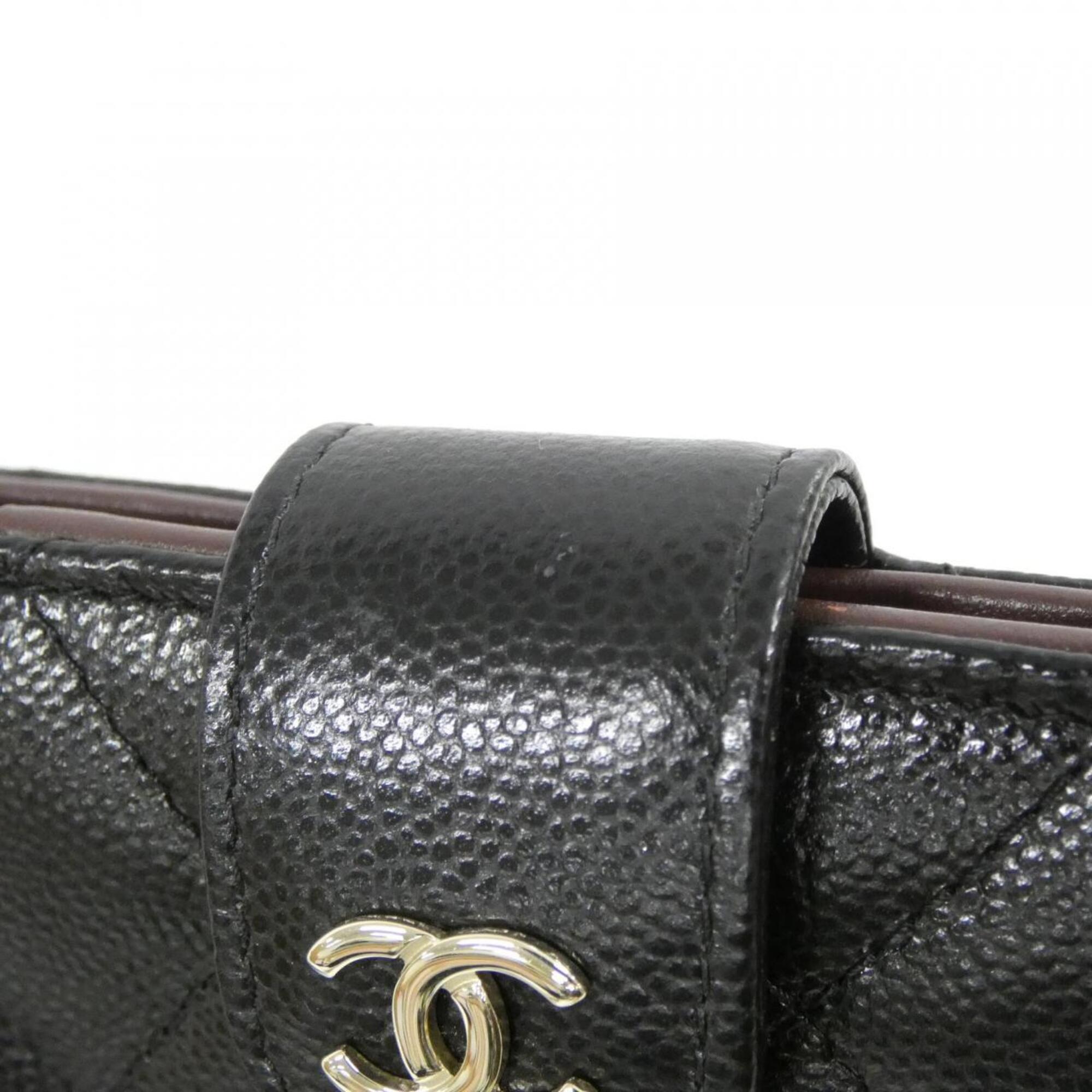Chanel Black Grained Calfskin Long Wallet (Bi-Fold) (Pre-Owned)