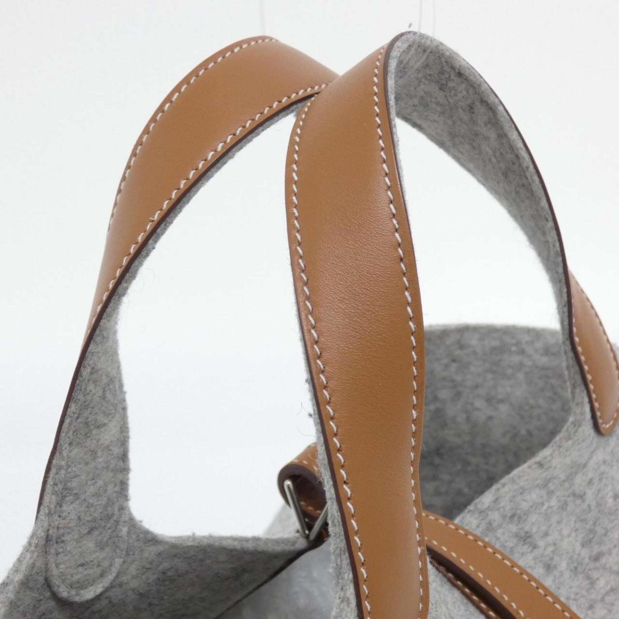 Hermes Gold Gray Felt Swift Leather Handbag (Pre-Owned)