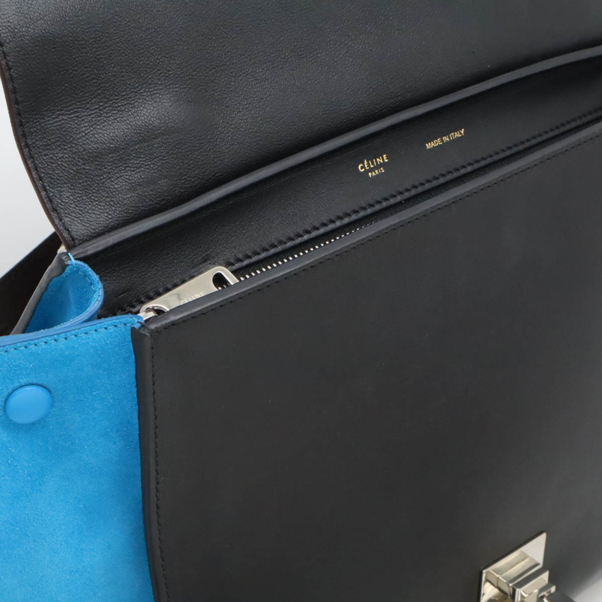 Celine Trapeze Black Blue Dark Brown Suede Leather Handbag Shoulder Bag (Pre-Owned)