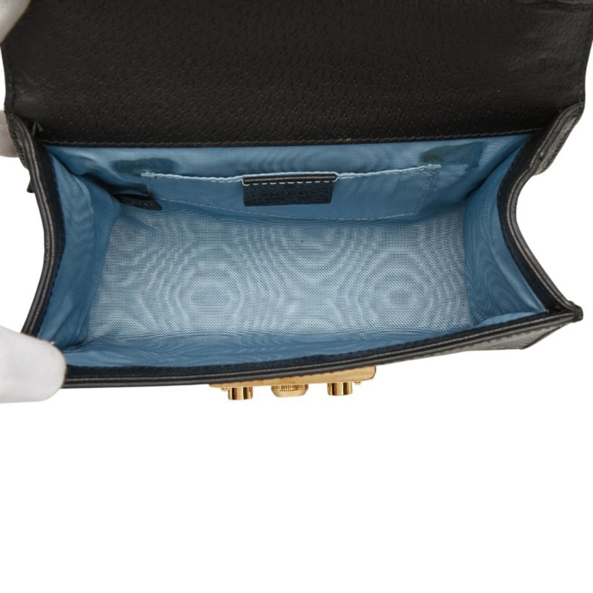 Gucci Black Gold Leather Shoulder Bag (Pre-Owned)