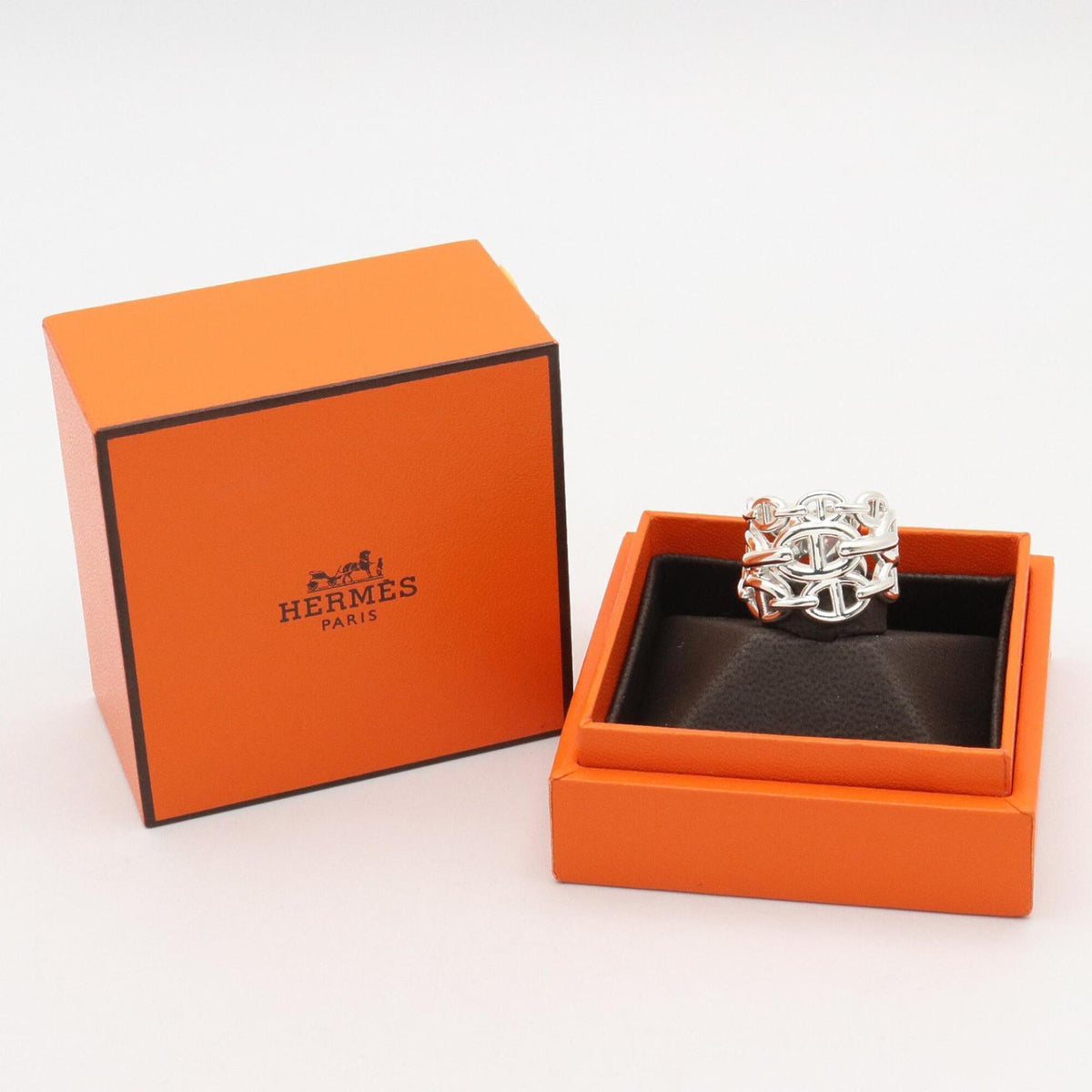 Hermes Silver Silver 925 Band Ring (Pre-Owned)