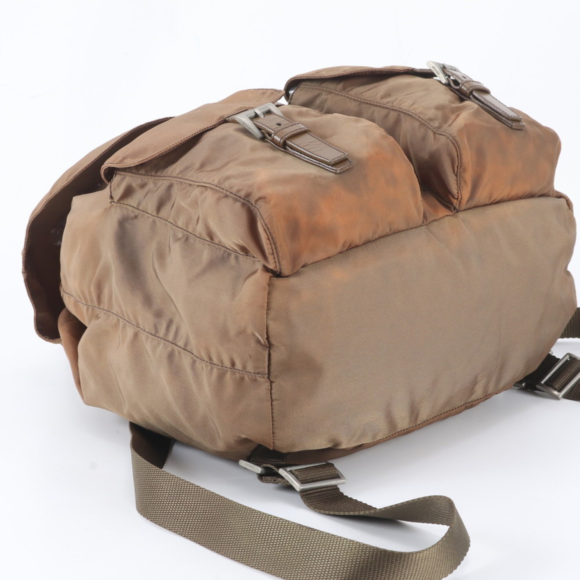 Prada Brown Nylon Leather Backpack Handbag (Pre-Owned)