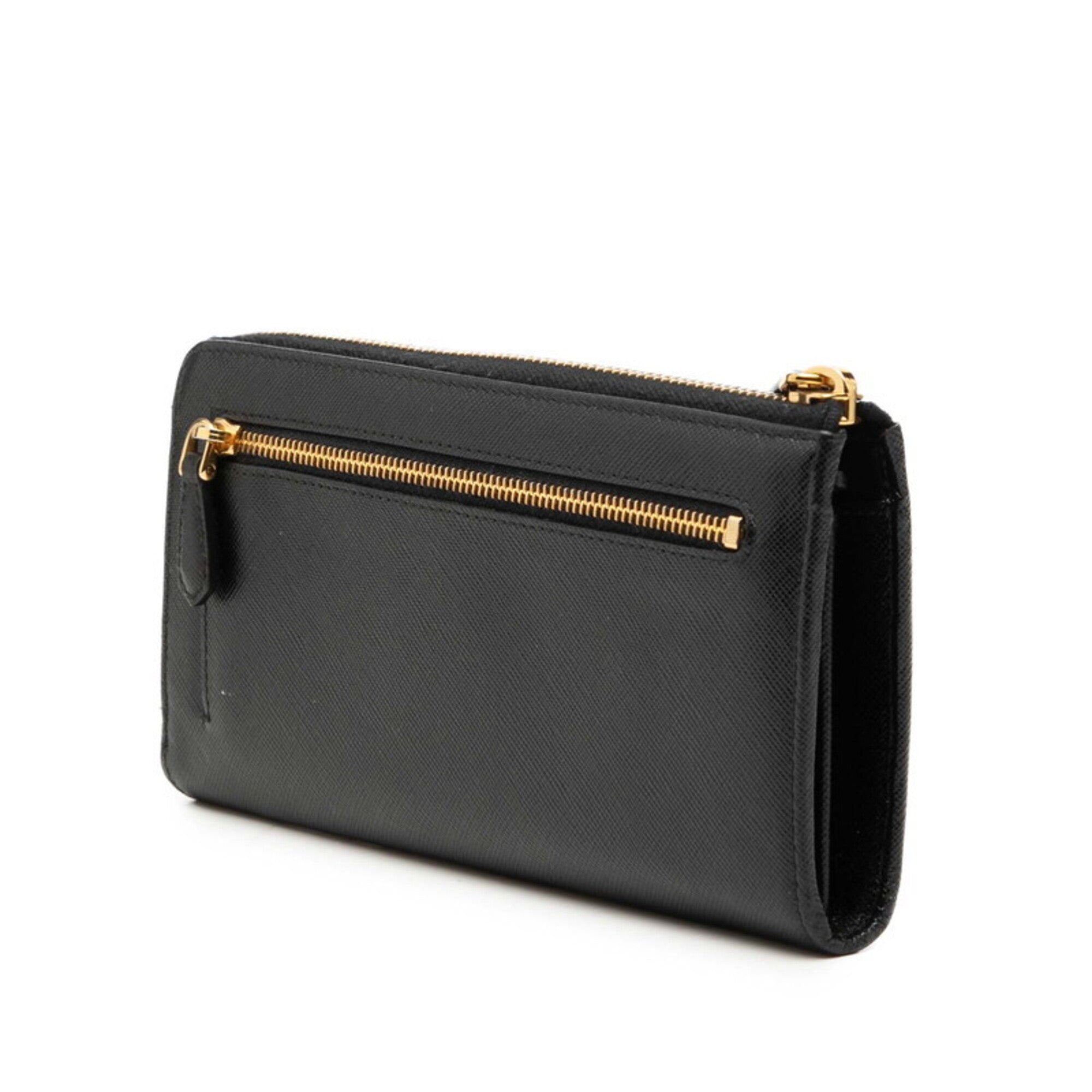 Prada Black Leather Long Wallet (Bi-Fold) (Pre-Owned)