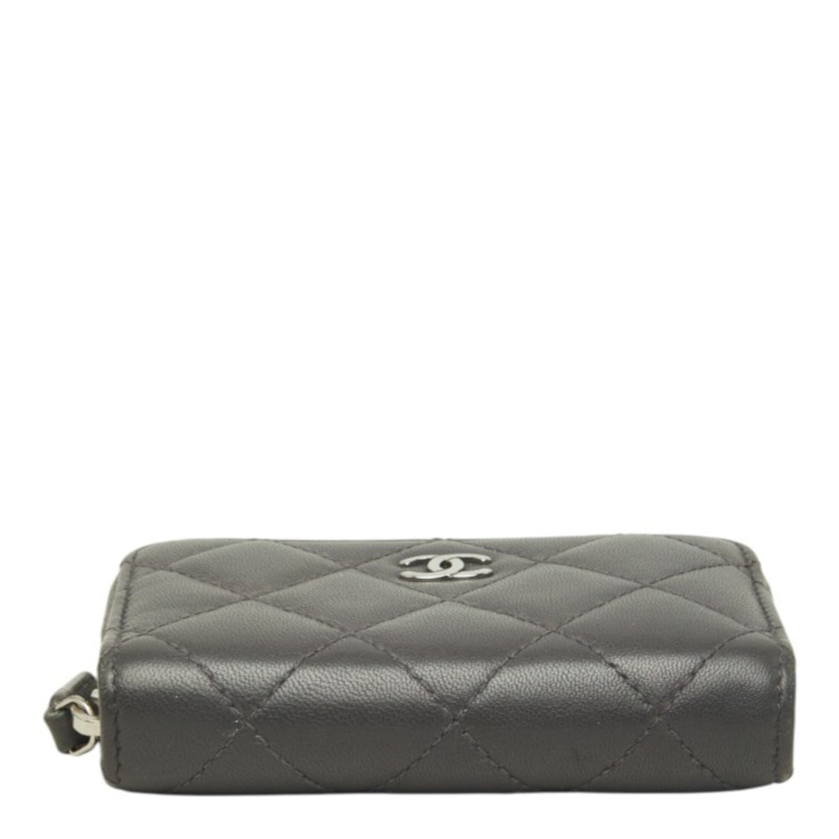 Chanel Gray Leather Coin Purse/Coin Case (Pre-Owned)