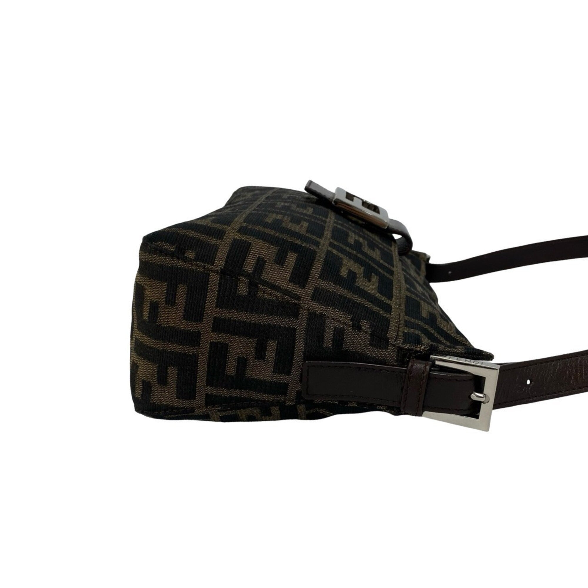 Fendi Black Brown Canvas Leather Handbag Shoulder Bag (Pre-Owned)
