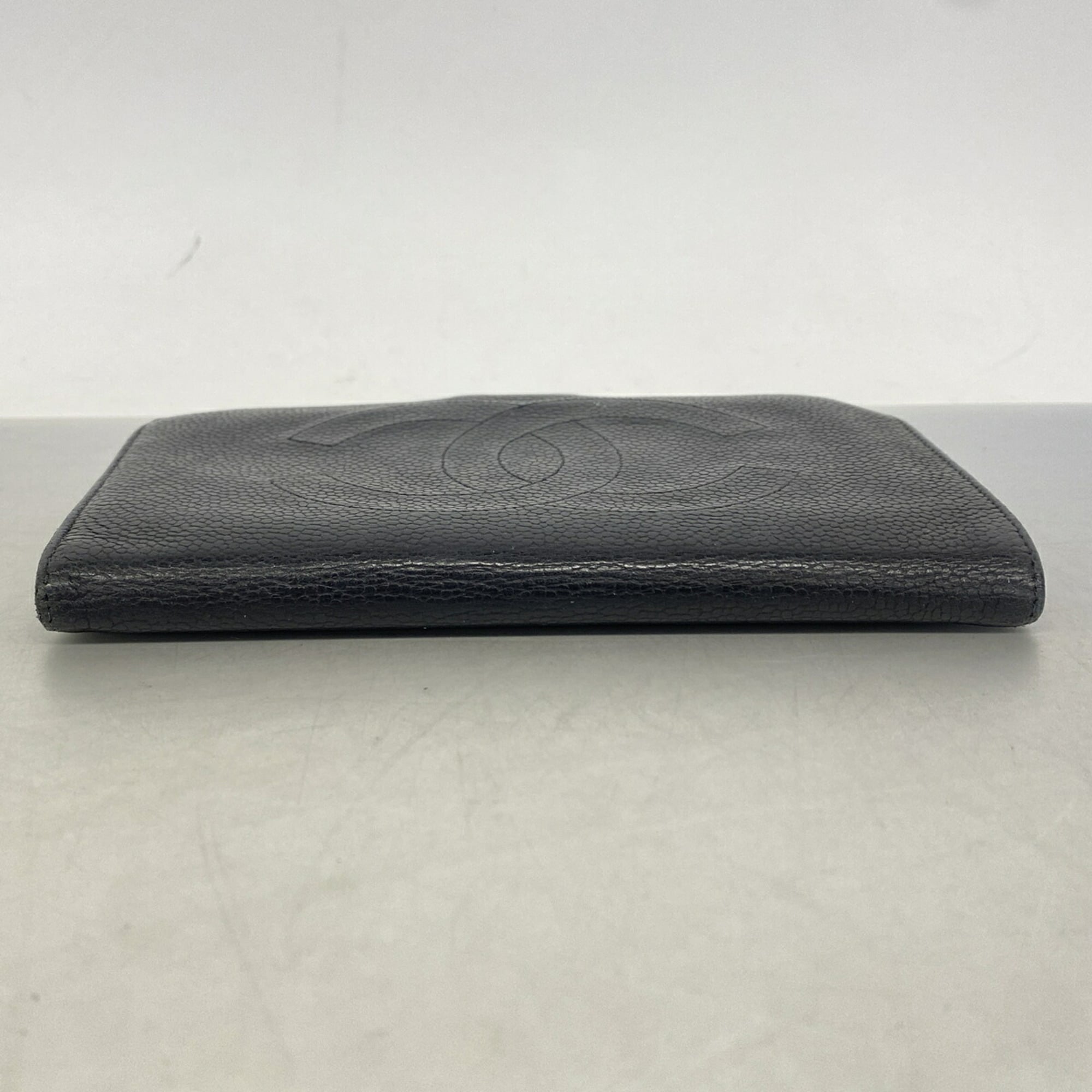 Chanel Black Grained Calfskin Long Wallet (Bi-Fold) (Pre-Owned)