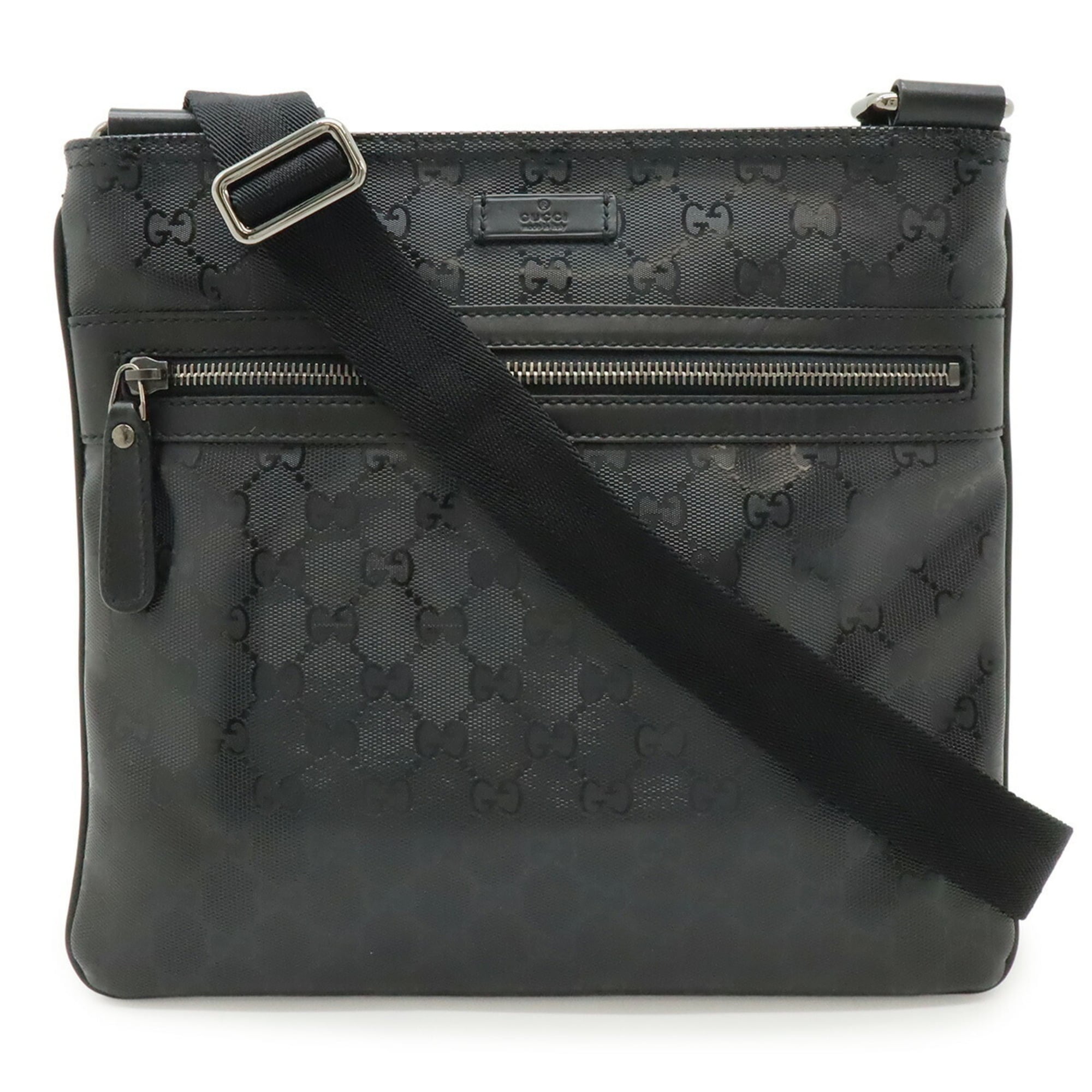 Gucci Gg Imprimé Black Coated Canvas Leather Shoulder Bag (Pre-Owned)