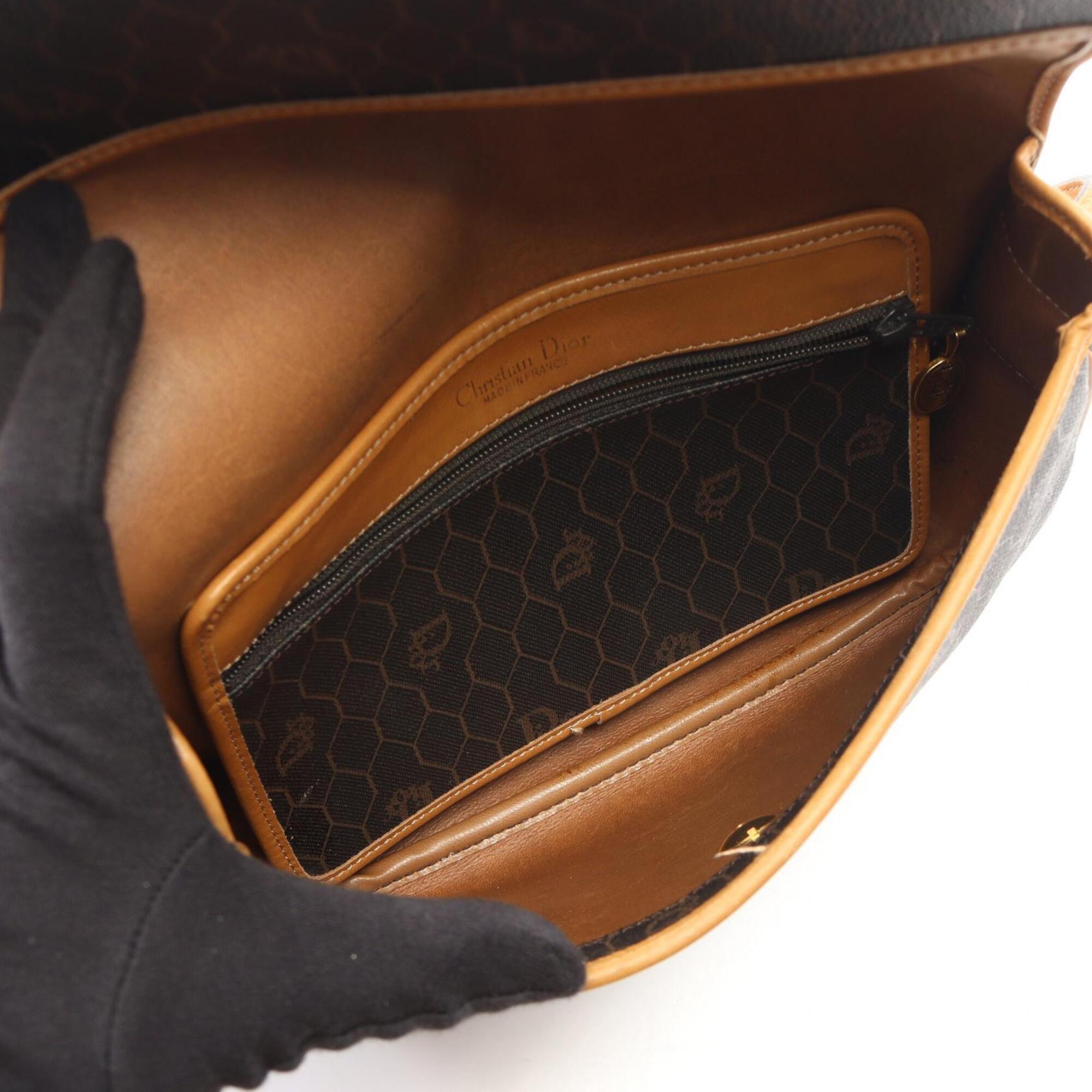 Christian Dior Black Brown Coated Canvas Pvc Leather Handbag Shoulder Bag (Pre-Owned)