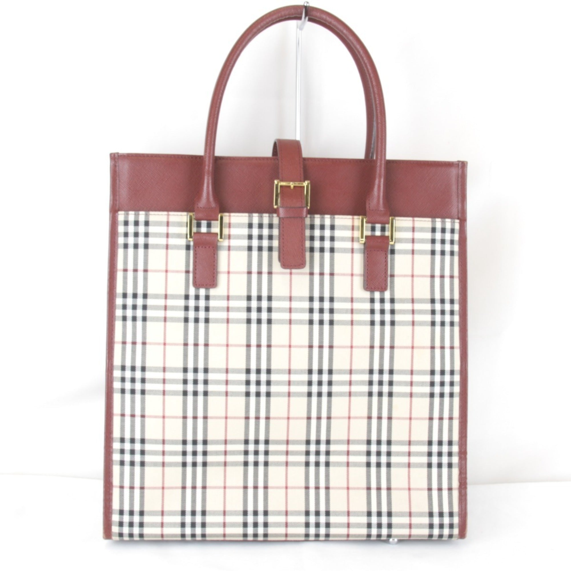 Burberry Red Color Canvas Leather Tote Bag (Pre-Owned)