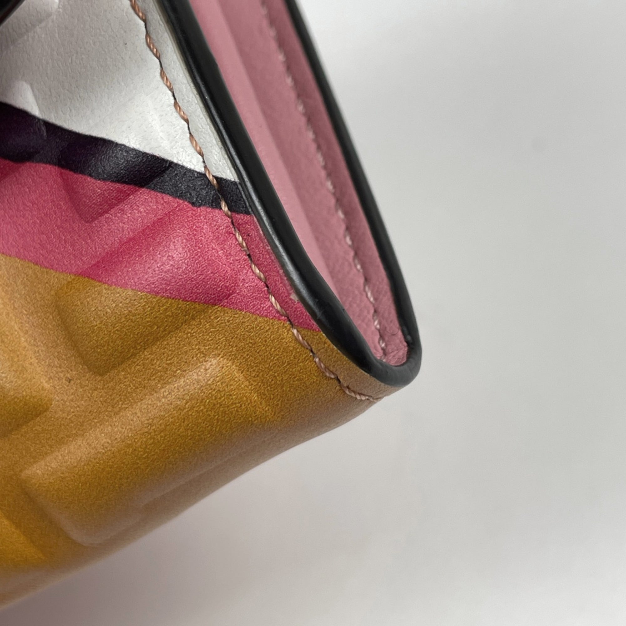 Fendi Brown Pink White Leather Long Wallet (Bi-Fold) (Pre-Owned)