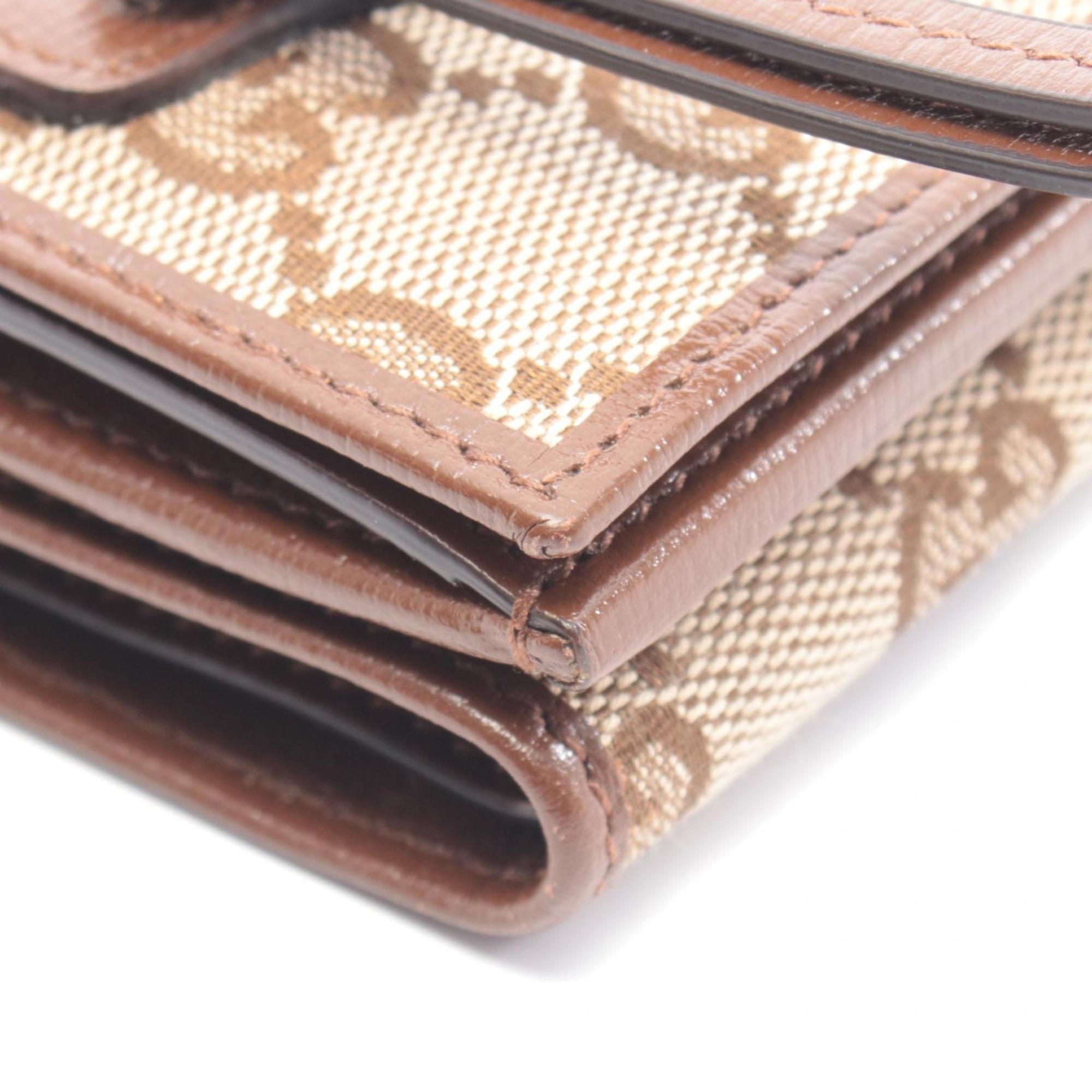 Gucci Beige Brown Canvas Leather Wallet (Tri-Fold) (Pre-Owned)