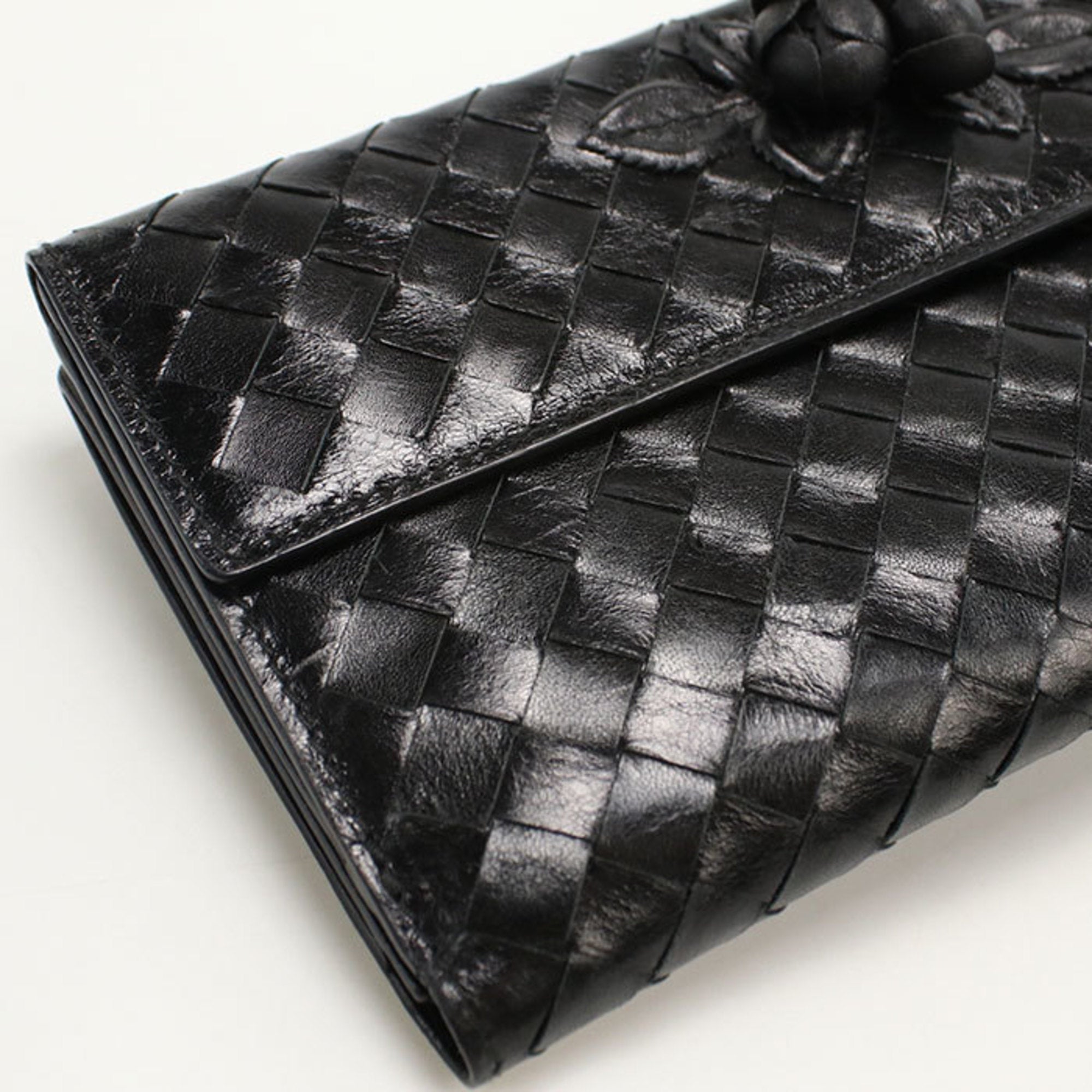 Bottega Veneta Intrecciato Black Leather Long Wallet (Bi-Fold) (Pre-Owned)