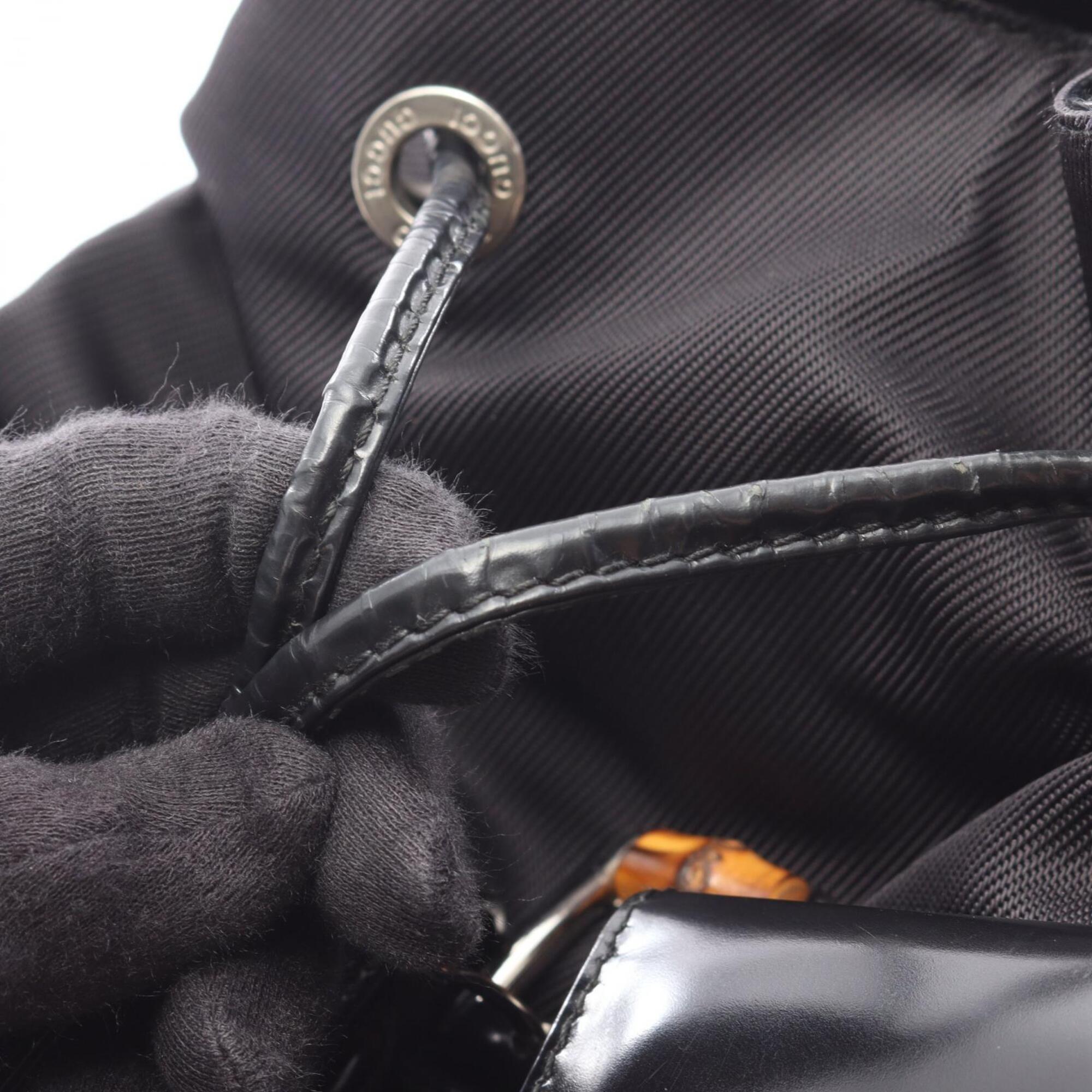 Gucci Black Nylon Leather Backpack Handbag (Pre-Owned)