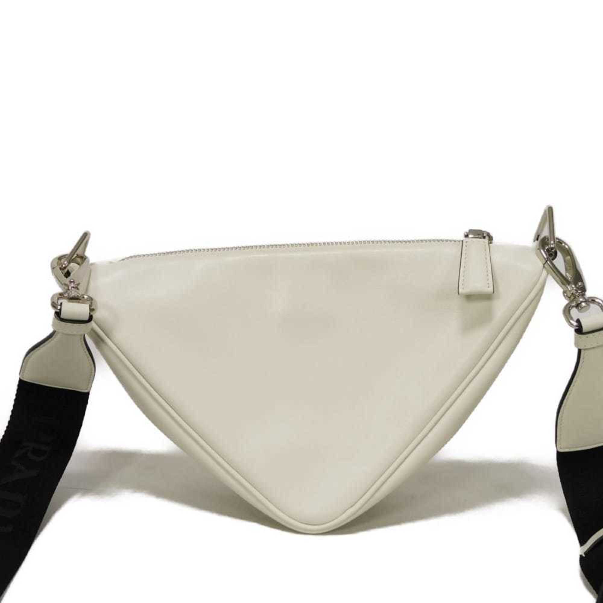 Prada Bianco White Leather Pouch Shoulder Bag (Pre-Owned)