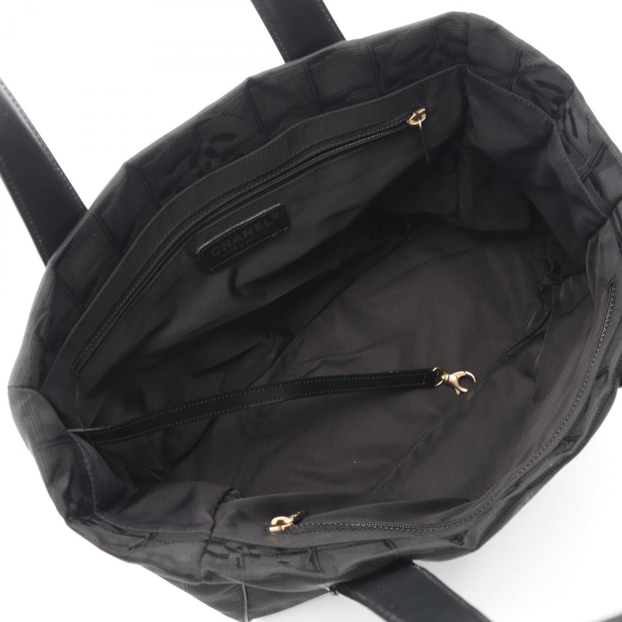 Chanel Black Nylon Canvas Leather Handbag Tote Bag (Pre-Owned)