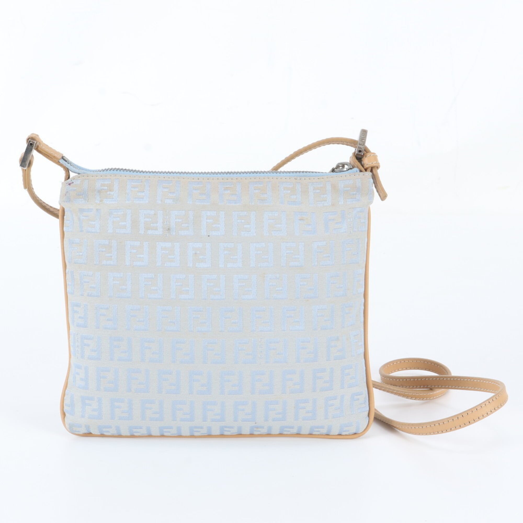 Fendi Blue Leather Canvas Handbag Shoulder Bag Tote Bag (Pre-Owned)