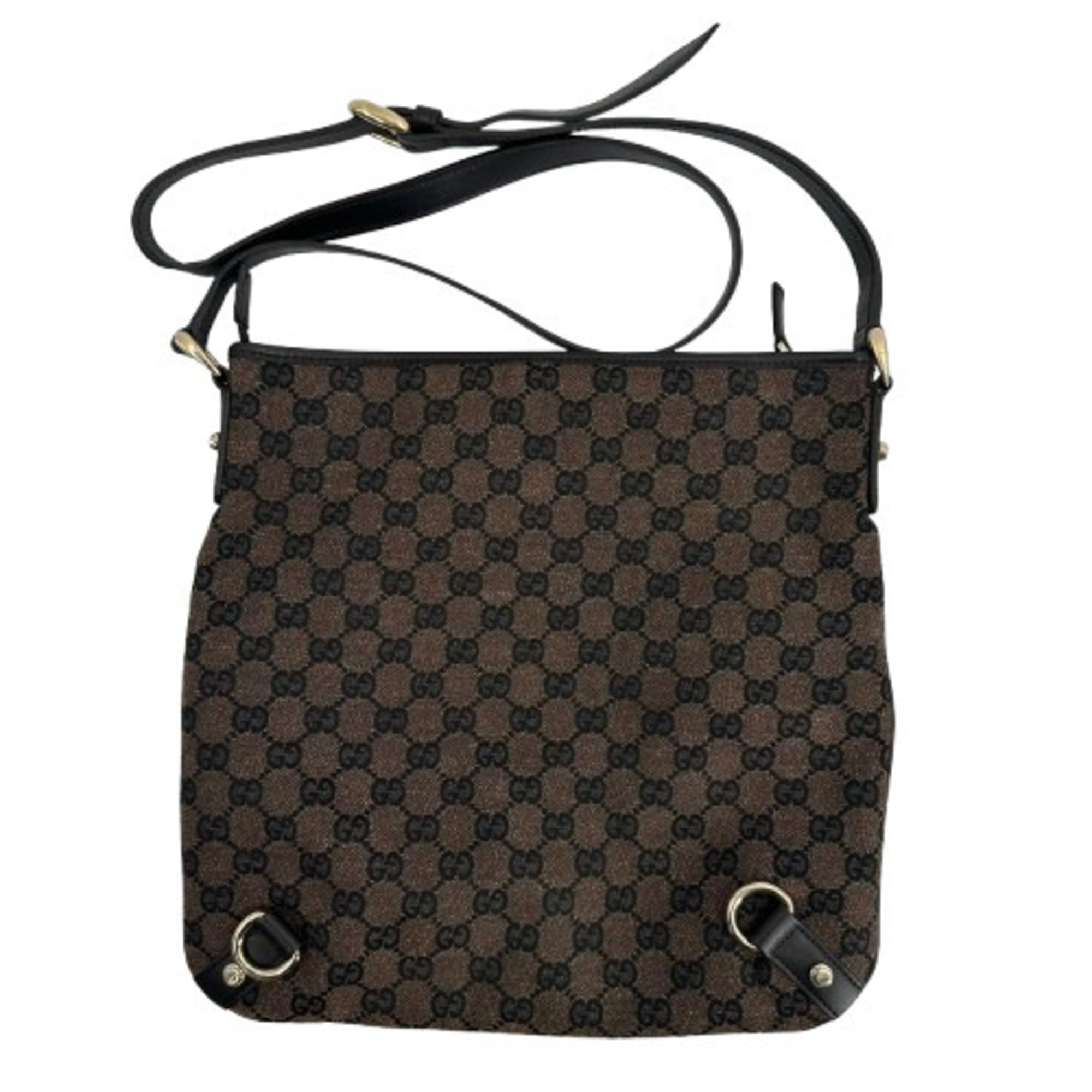Gucci Abbey Brown Gg Canvas Leather Shoulder Bag (Pre-Owned)