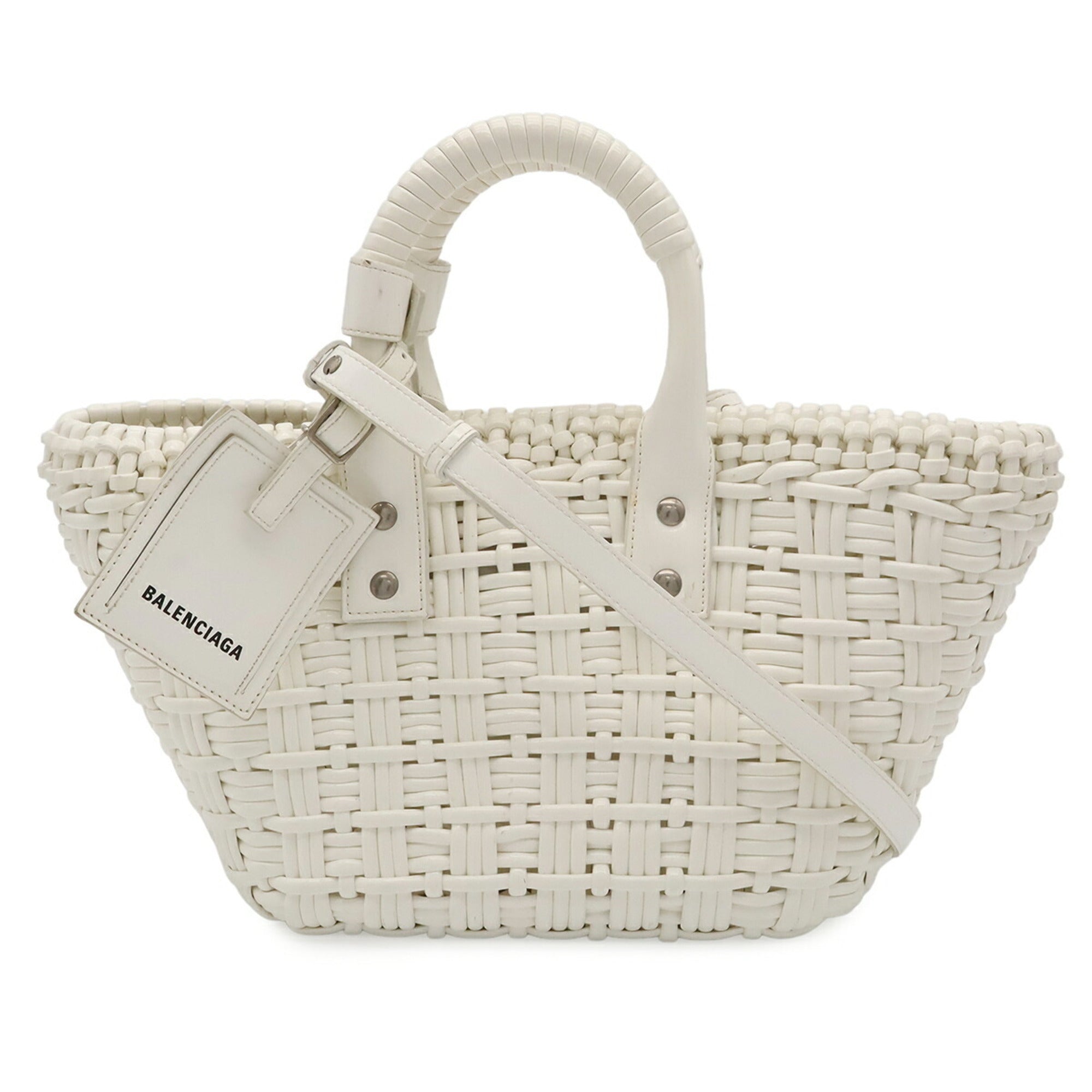 Balenciaga White Straw Basket Handbag Shoulder Bag (Pre-Owned)