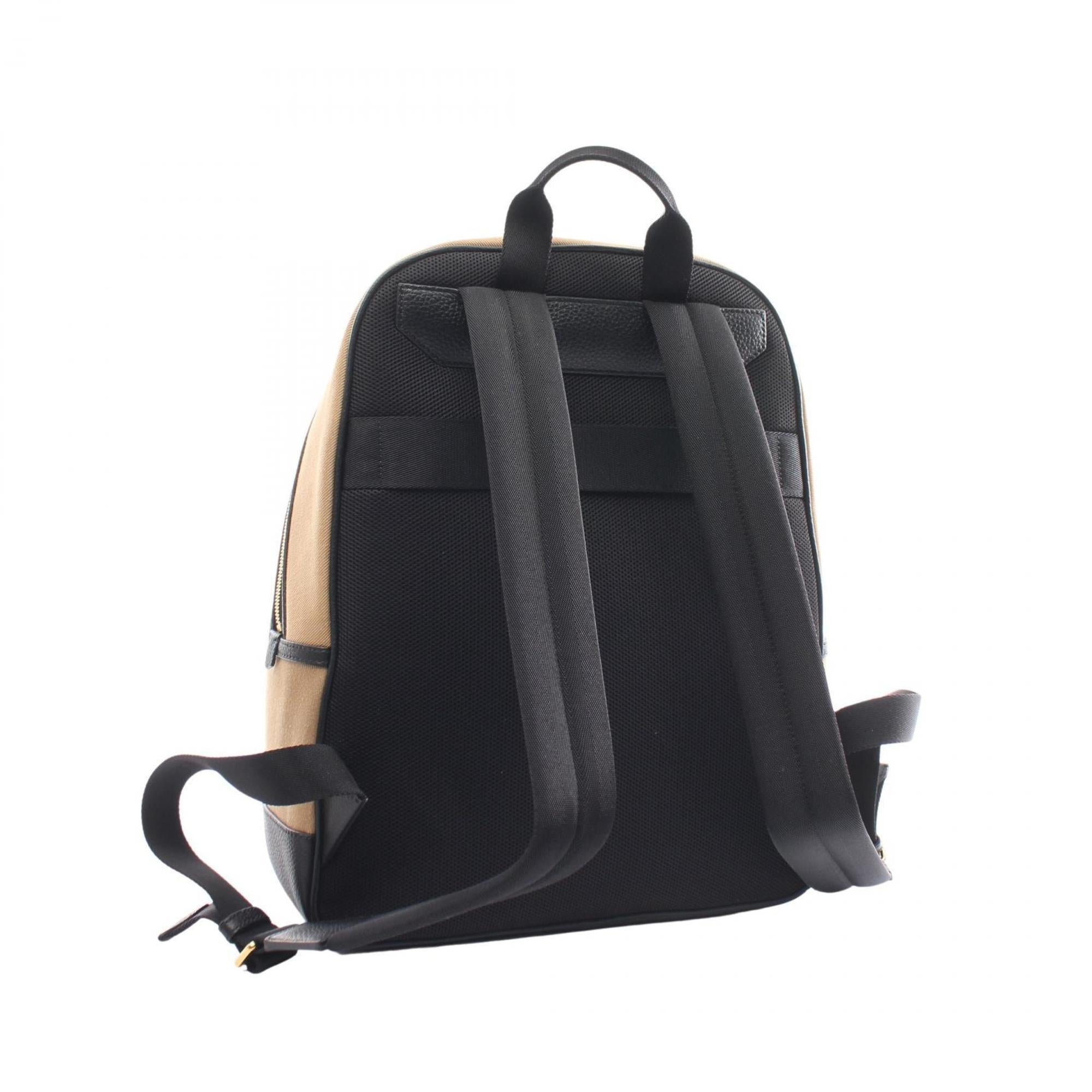 Bally Beige Black Leather Fabric Backpack (Pre-Owned)