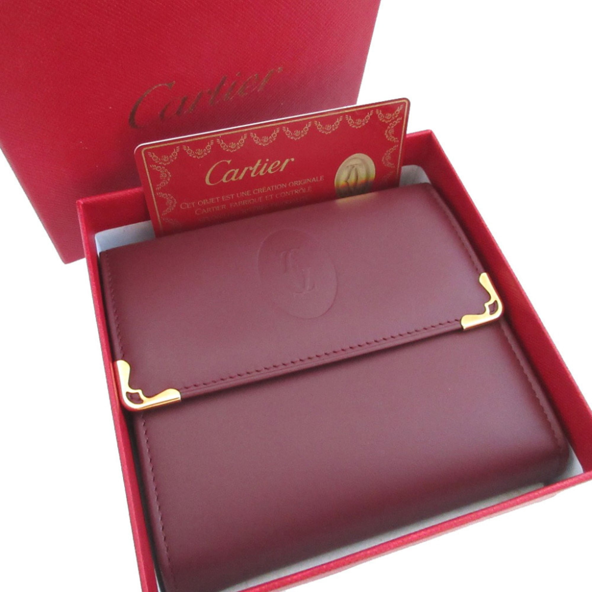 Cartier Bordeaux Red Color Leather Wallet (Tri-Fold) (Pre-Owned)
