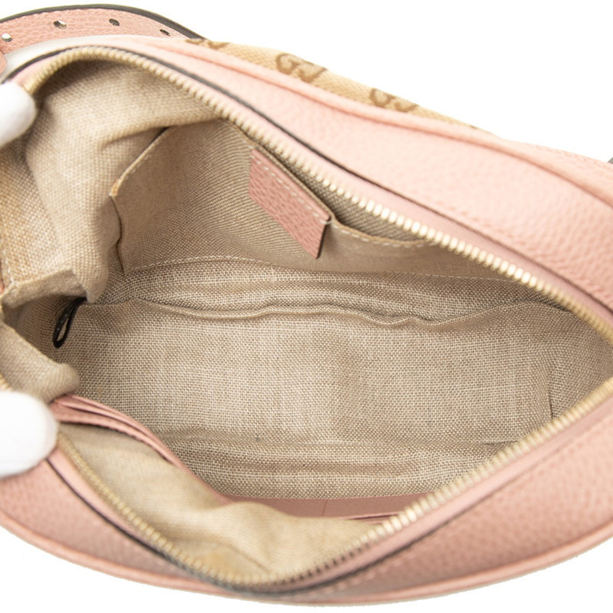 Gucci Gg Canvas Beige Pink Canvas Leather Shoulder Bag (Pre-Owned)