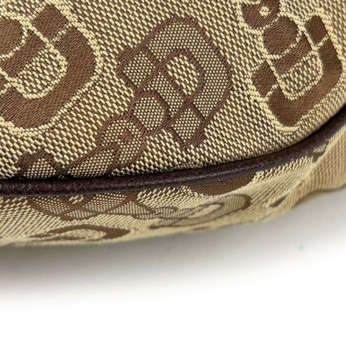 Gucci Horsebit Brown Canvas Leather Handbag (Pre-Owned)