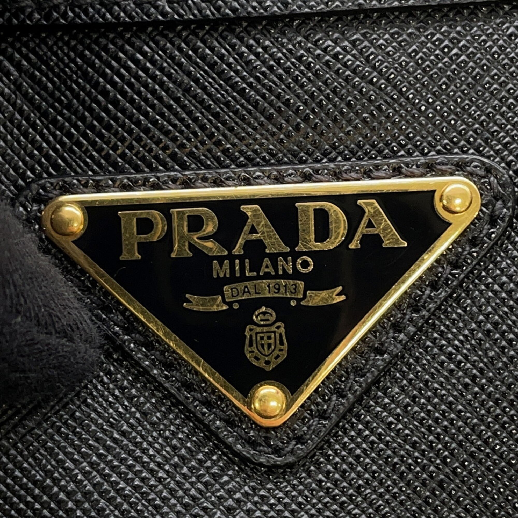 Prada Black Leather Boston Bag Handbag (Pre-Owned)